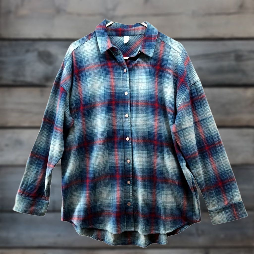 Vintage BP Nordstrom Oversized Flannel Shirt Womens S Blue Red Plaid Boyfriend Shirt Size S / US 4 / IT 40 - 1 Thumbnail