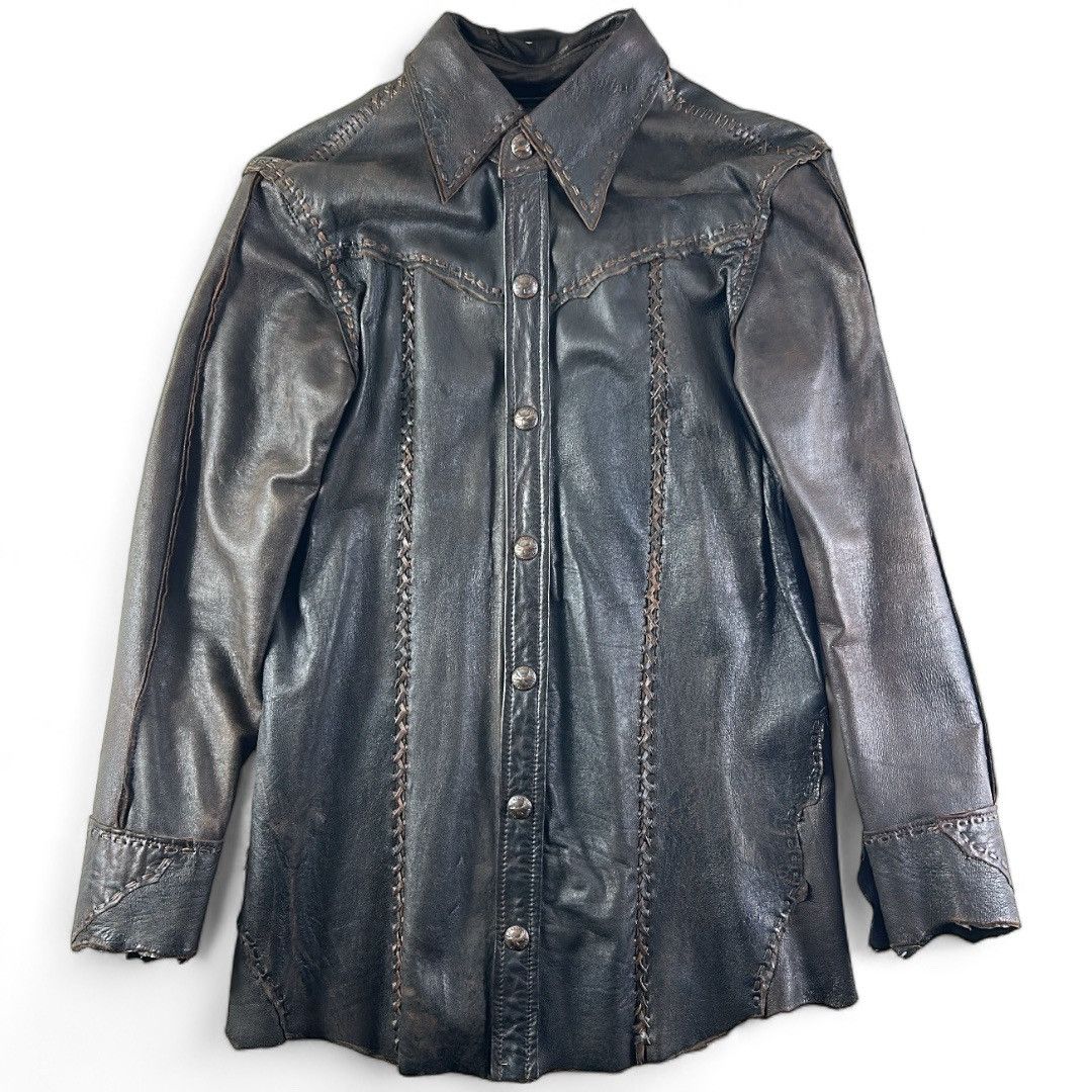 14th Addiction Rare Custom Leather Gem Button-Up | Grailed