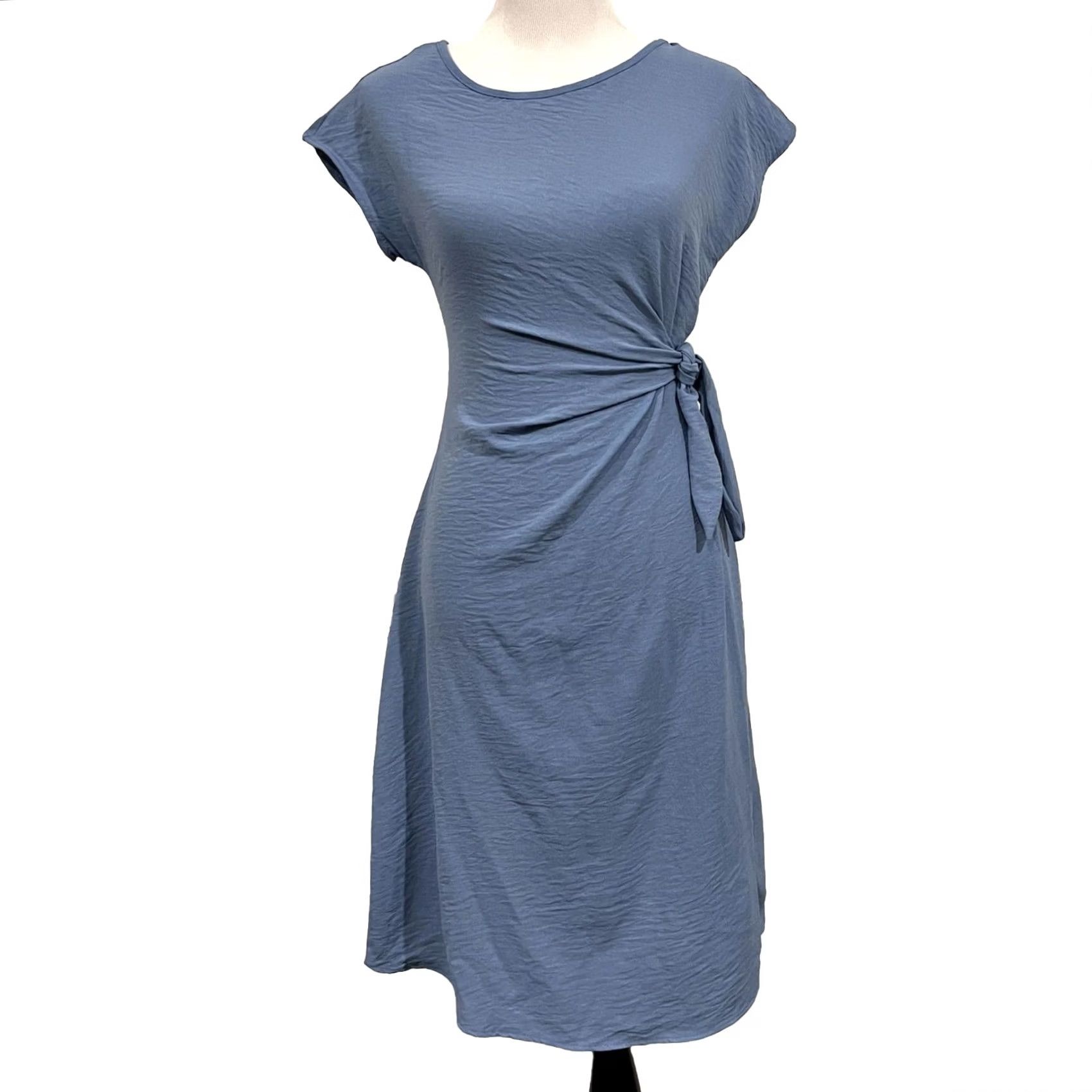 Vintage SEE YOU MONDAY Dress Wrap Style Tie Blue Sheath Short Sleeve Lightweight XS Size 26" / US 2 / IT 38 - 2 Thumbnail