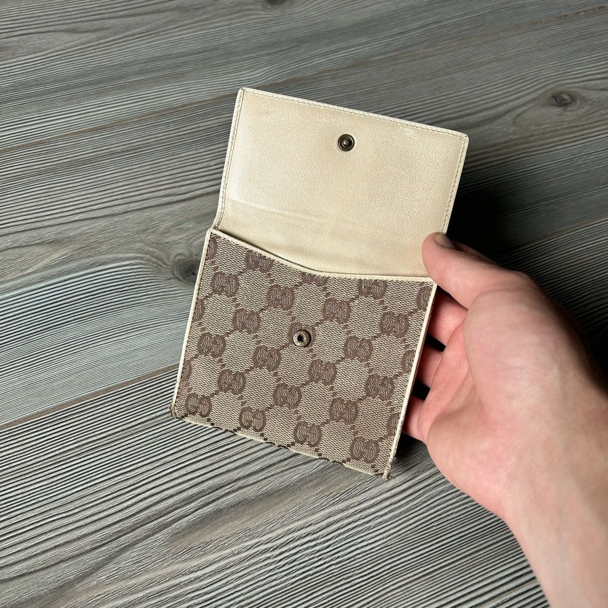 Gucci GUCCI GG BROWN WHITE CANVAS X LEATHER COMPACT WALLET Size ONE SIZE - 14 Thumbnail