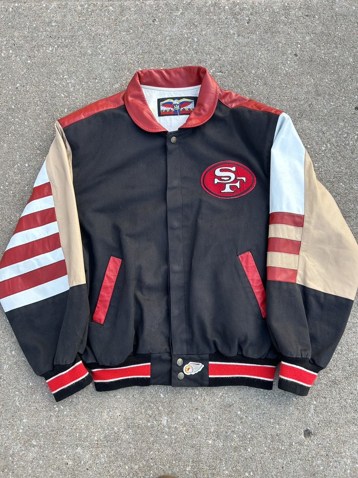 image of VTG 90's Jeff Hamilton San Francisco 49Ers Nfl Bomber Jacket in Red, Men's (Size Large)