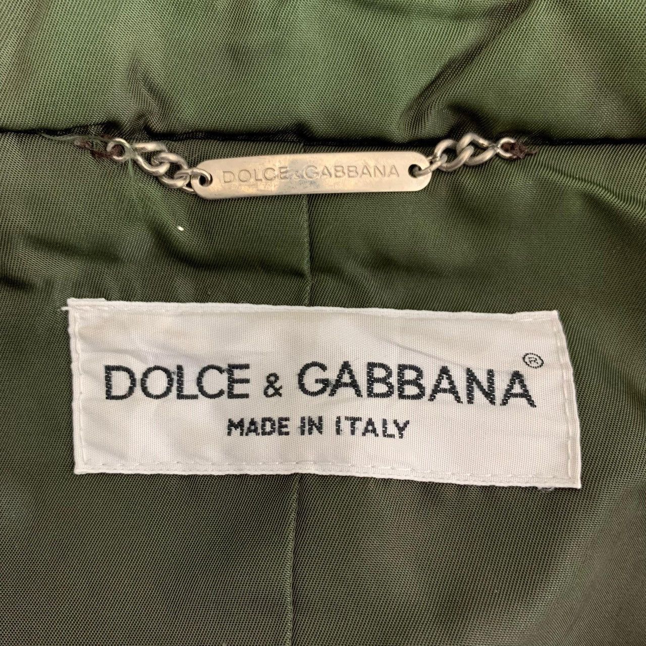 Dolce & Gabbana Vintage Olive Green Diamond Quilted Military Liner Jacket Size US M / EU 48-50 / 2 - 17 Thumbnail