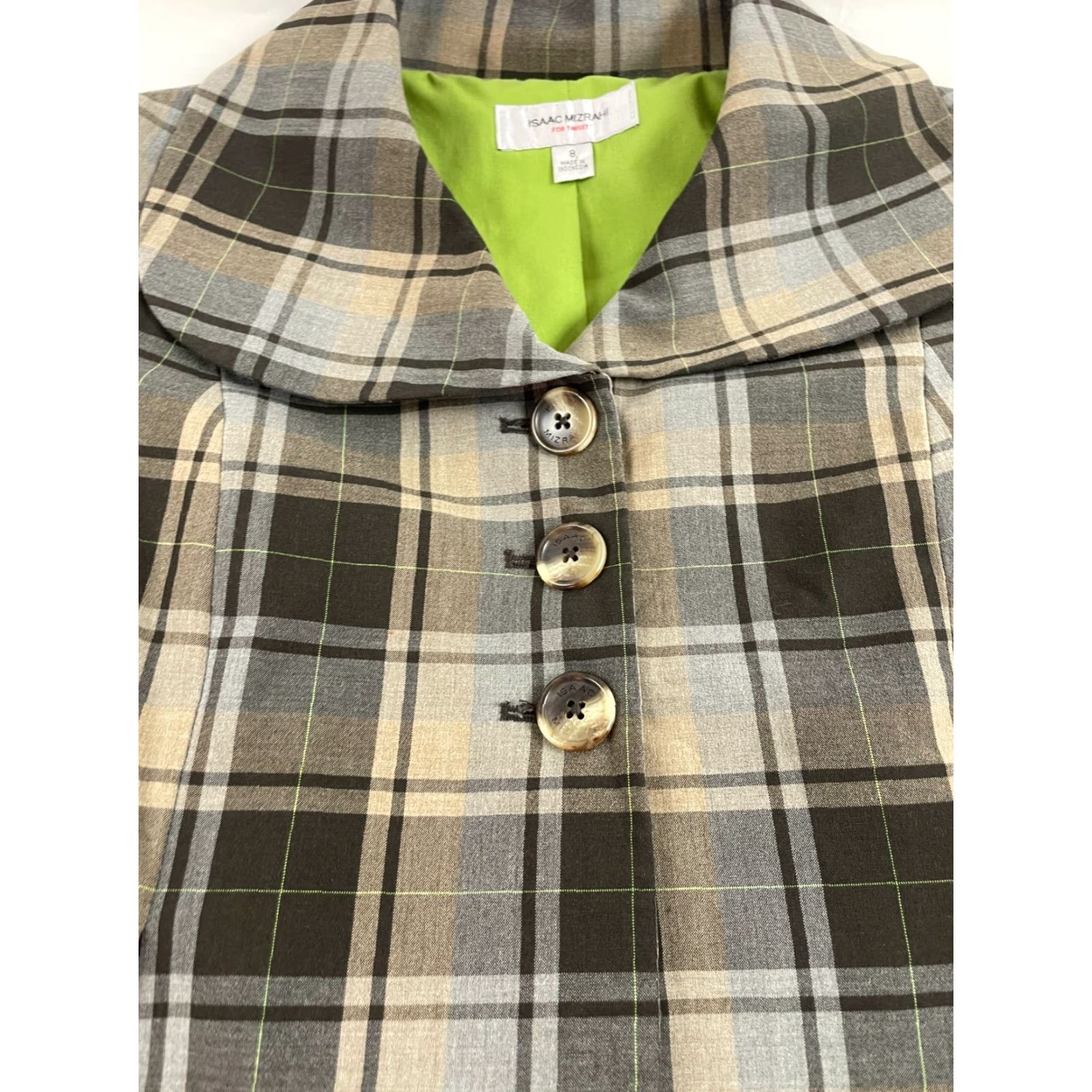 Isaac Mizrahi Isaac Mizrahi Jacket Womens Size 8 Plaid Brown Green Shoulder Pads Coat Casual Fall Winter Long Sleeve Button Front Size M / US 6-8 / IT 42-44 - 3 Thumbnail
