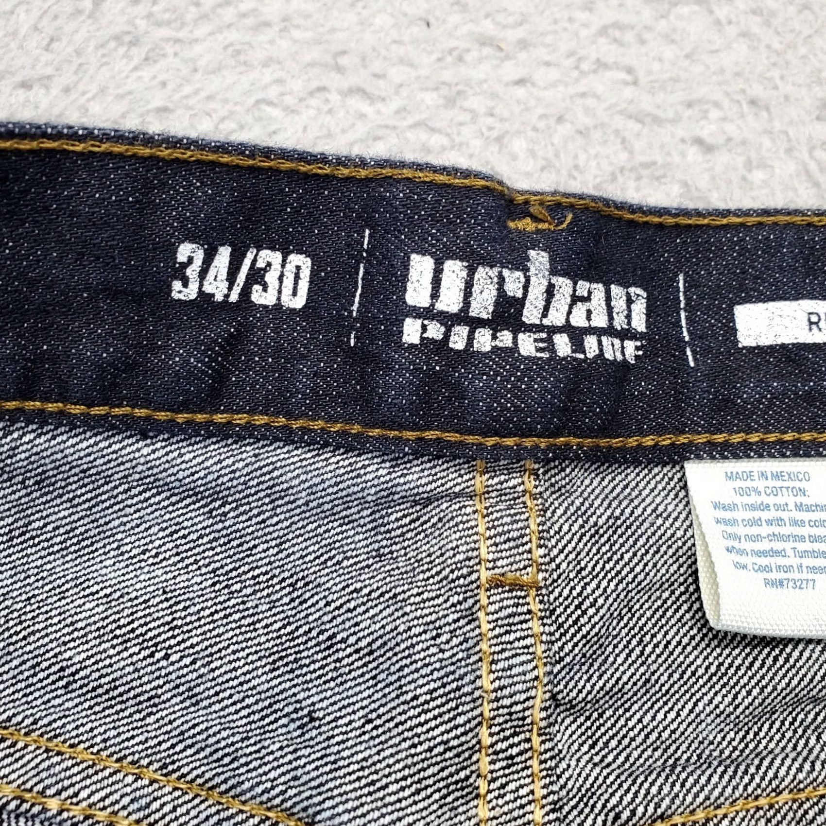 Vintage Urban Pipeline Jeans Mens 34 Navy Denim Regular Fit Dark Wash Straight Leg Jeans Size US 34 / EU 50 - 6 Thumbnail