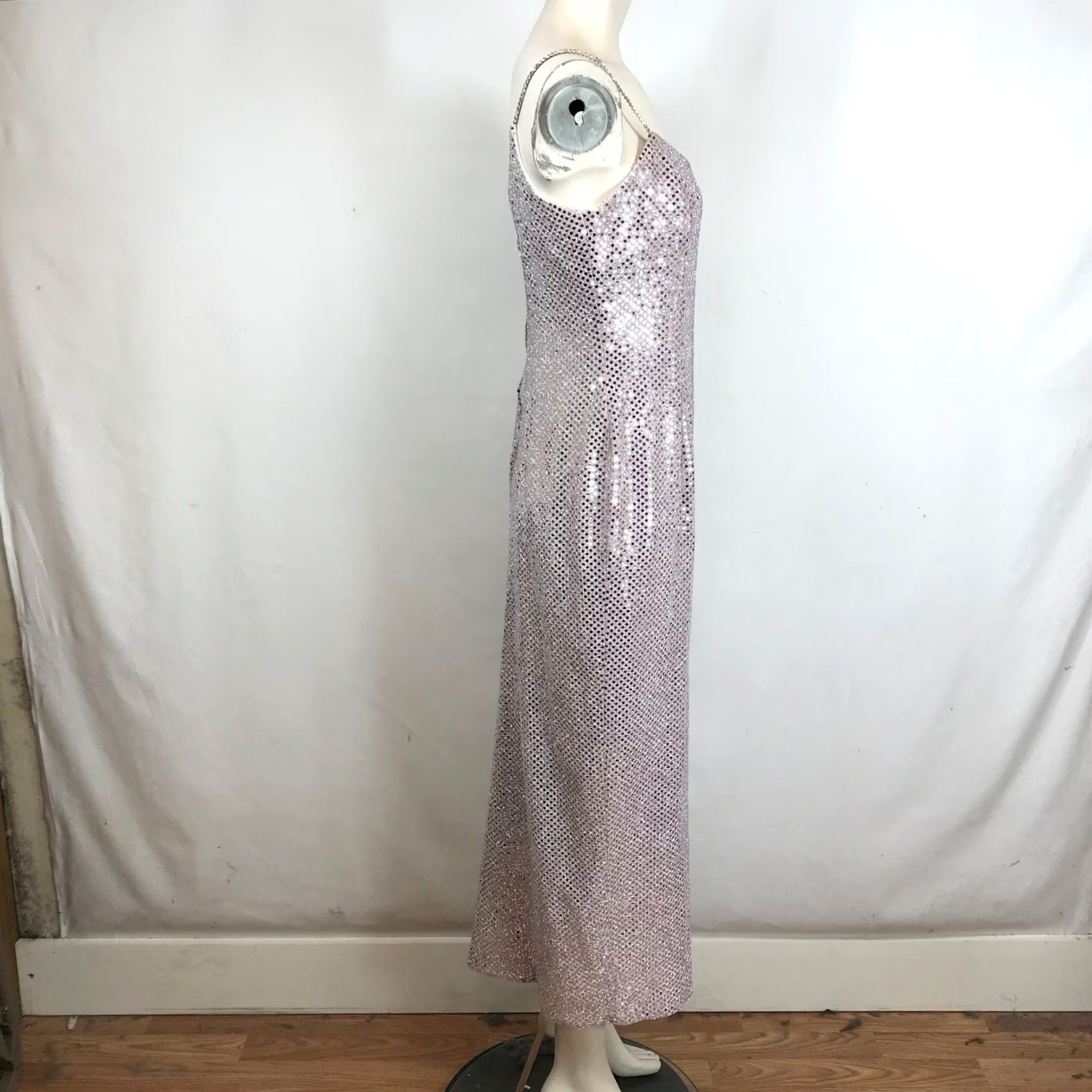 Vintage VINTAGE Scott McClintock Sequin Maxi Dress Rhinestone Straps Sz 6P Petite Silver Eveningwear 1990s Womens Size M / US 6-8 / IT 42-44 - 5 Thumbnail