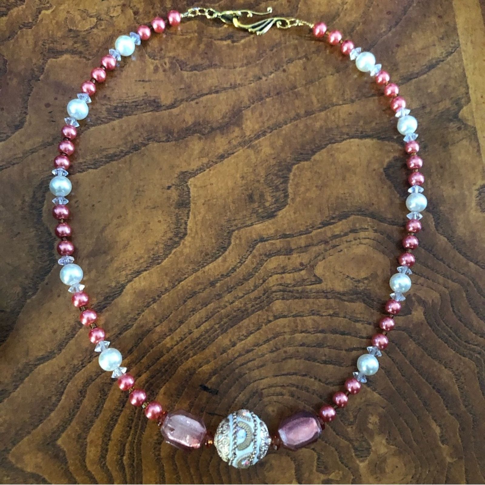 Handmade Handcrafted repurpose glass bead antique rose Pearl necklac Size ONE SIZE - 8 Thumbnail