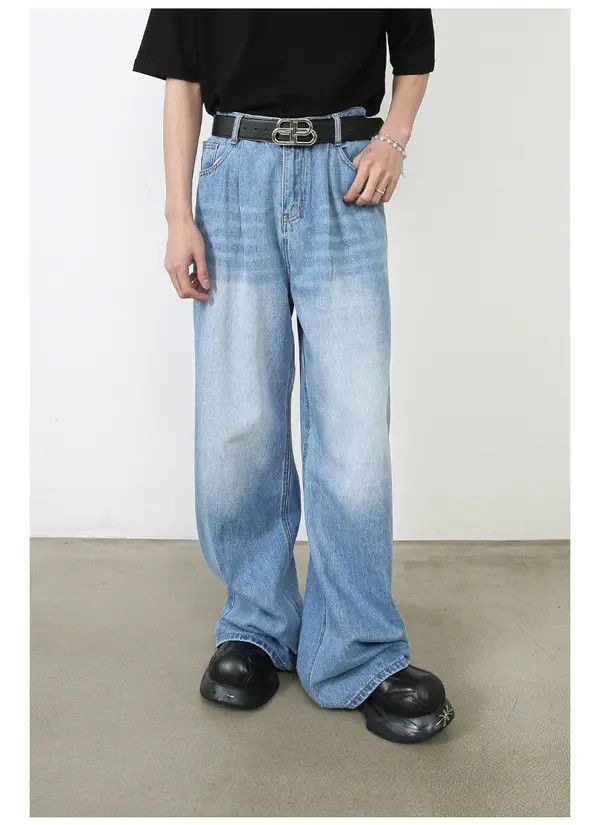 Japanese Brand Men's vintage washed distressed loose straight jeans Size US 32 / EU 48 - 8 Thumbnail