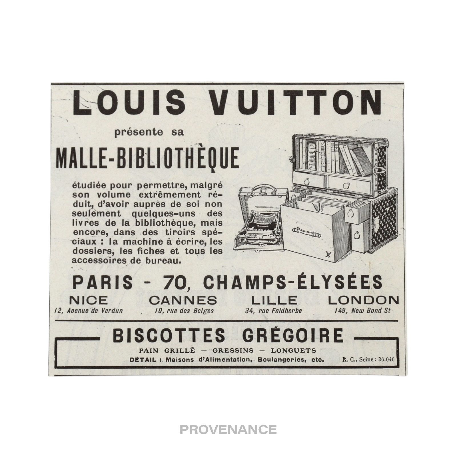 Louis Vuitton Antique Vintage Newsprint Ad - LIBRARY TRUNK