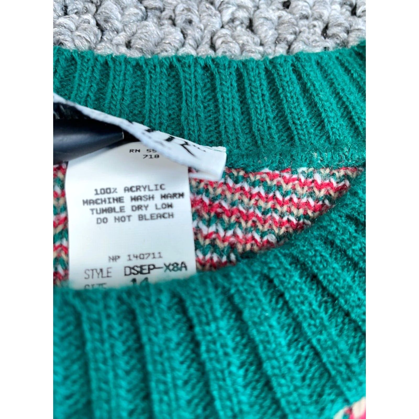 Blair VINTAGE Blair Women's Sweater 14 Medium Pullover Knit Floral Leaf Pattern Crew Neck Fall Winter Green Size M / US 6-8 / IT 42-44 - 4 Thumbnail