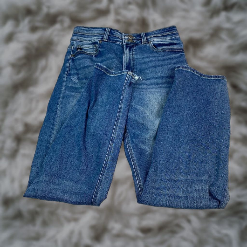 Vintage Kancan Jeans Womens Size 28 High Rise Skinny Distressed Frayed Hem Medium Wash Blue 90s City Bohemian Jeans Womens Size 28 Mens Girls? Size 28" / US 6 / IT 42 - 1 Thumbnail