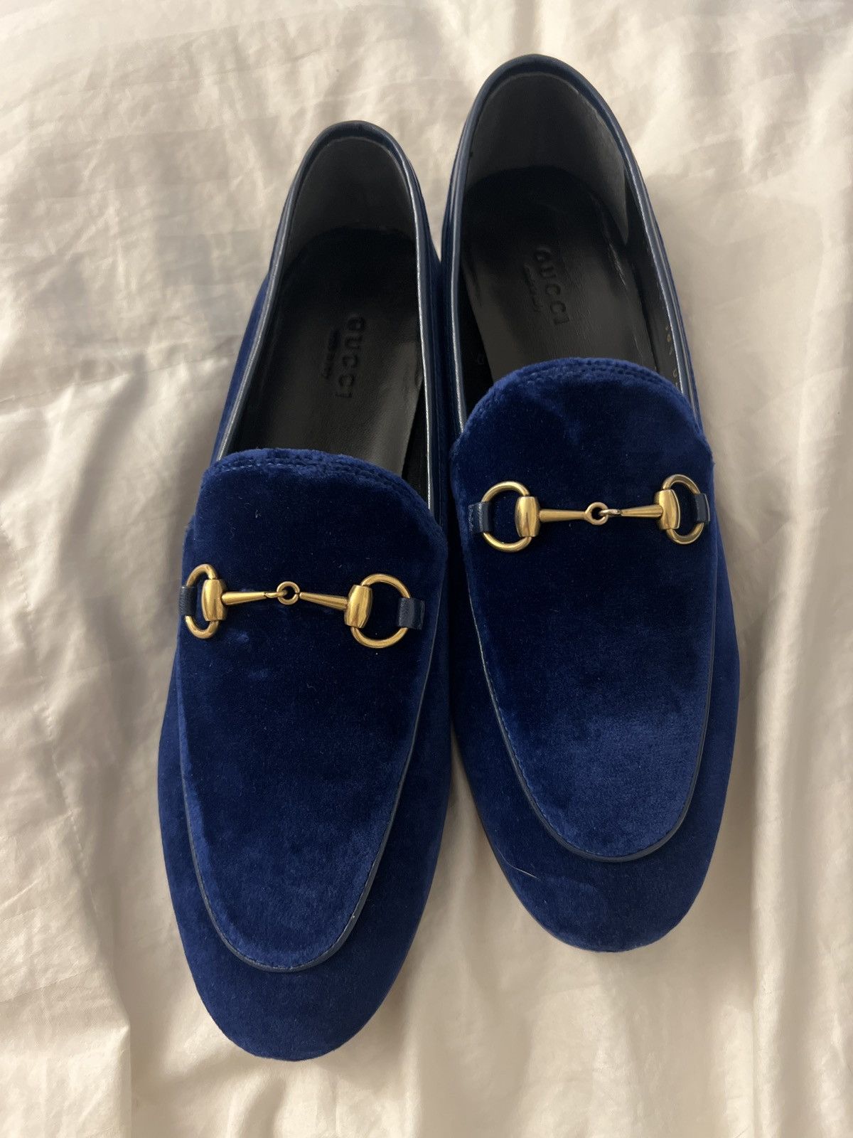image of Gucci 431467 K4Dd0 4571 Velvet Loafer in Navy, Women's (Size 8.5)