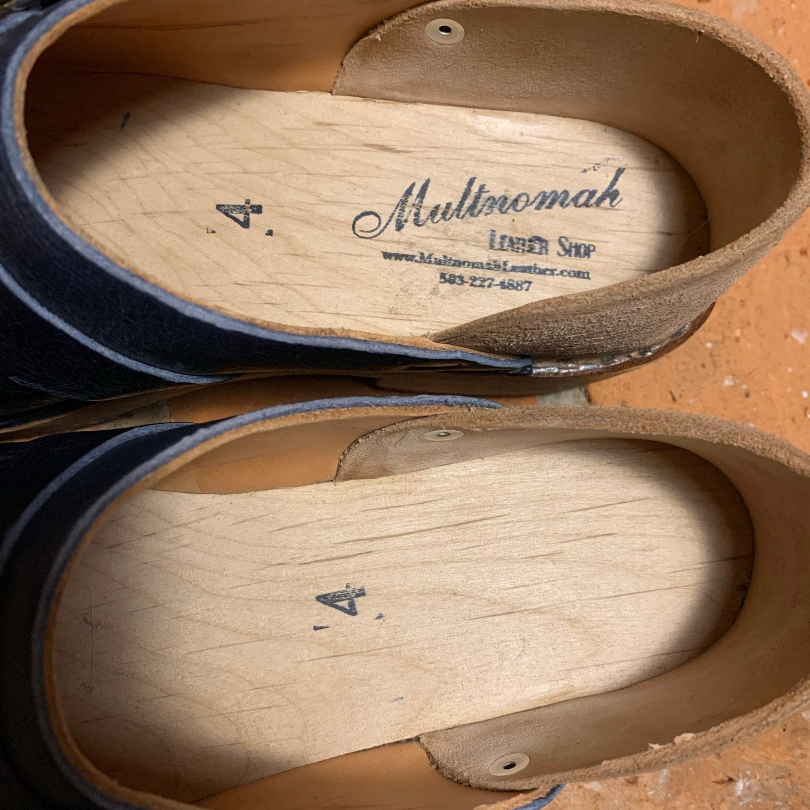 Other Multnomah Leather Shop Navy Blue Leather Wood Clogs 8.5/9 Size US 9 / IT 39 - 3 Thumbnail