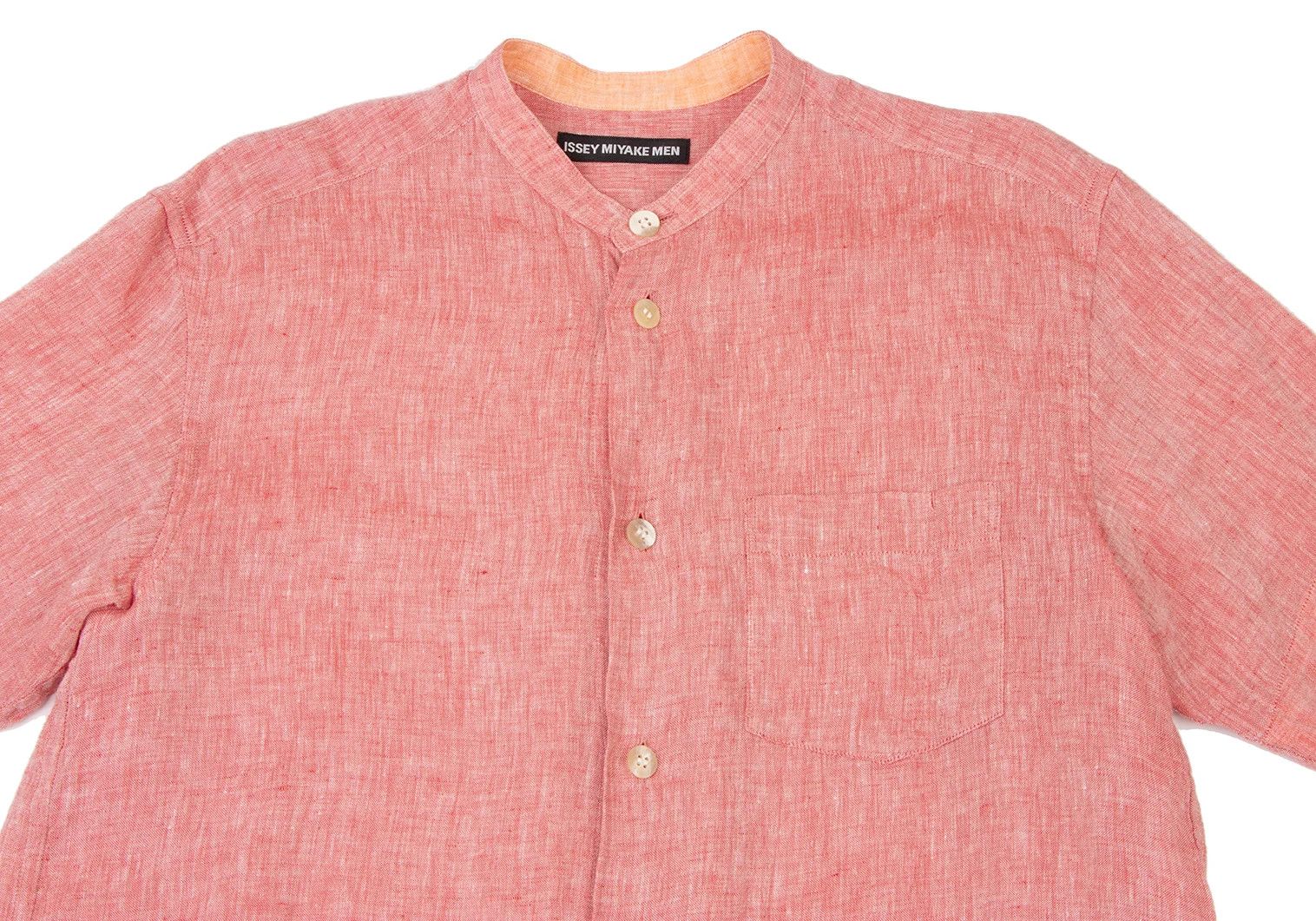 Issey Miyake Linen Collarless Short Sleeve Shirt in Red and White Size US S / EU 44-46 / 1 - 2 Thumbnail