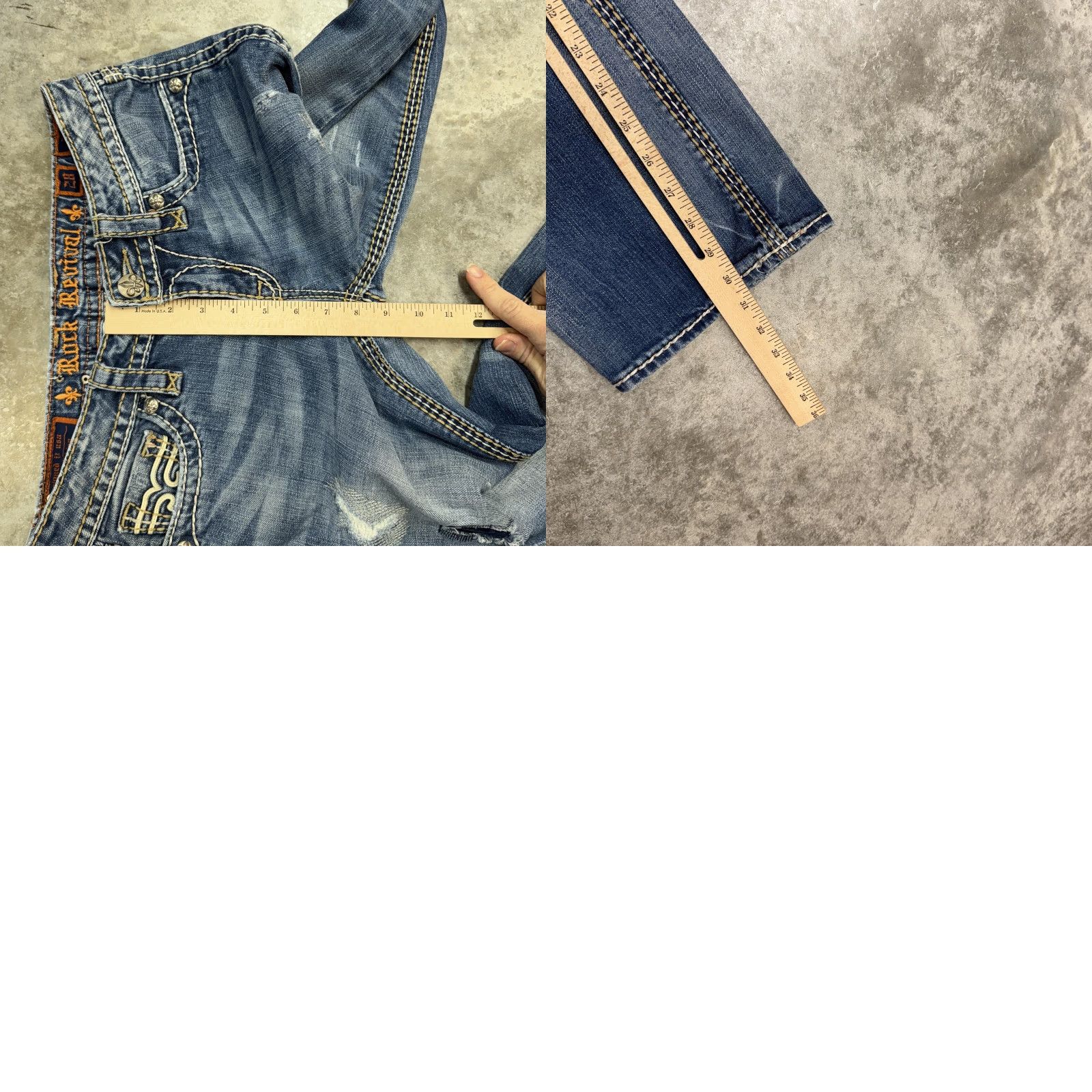 Vintage Rock Revival Jeans Womens Bootcut Blue 28 Distressed Mid Rise Denim Slim Embroidered Logo Pockets Button Inseam 33 Zip Vintage No Size 28" / US 6 / IT 42 - 8 Thumbnail
