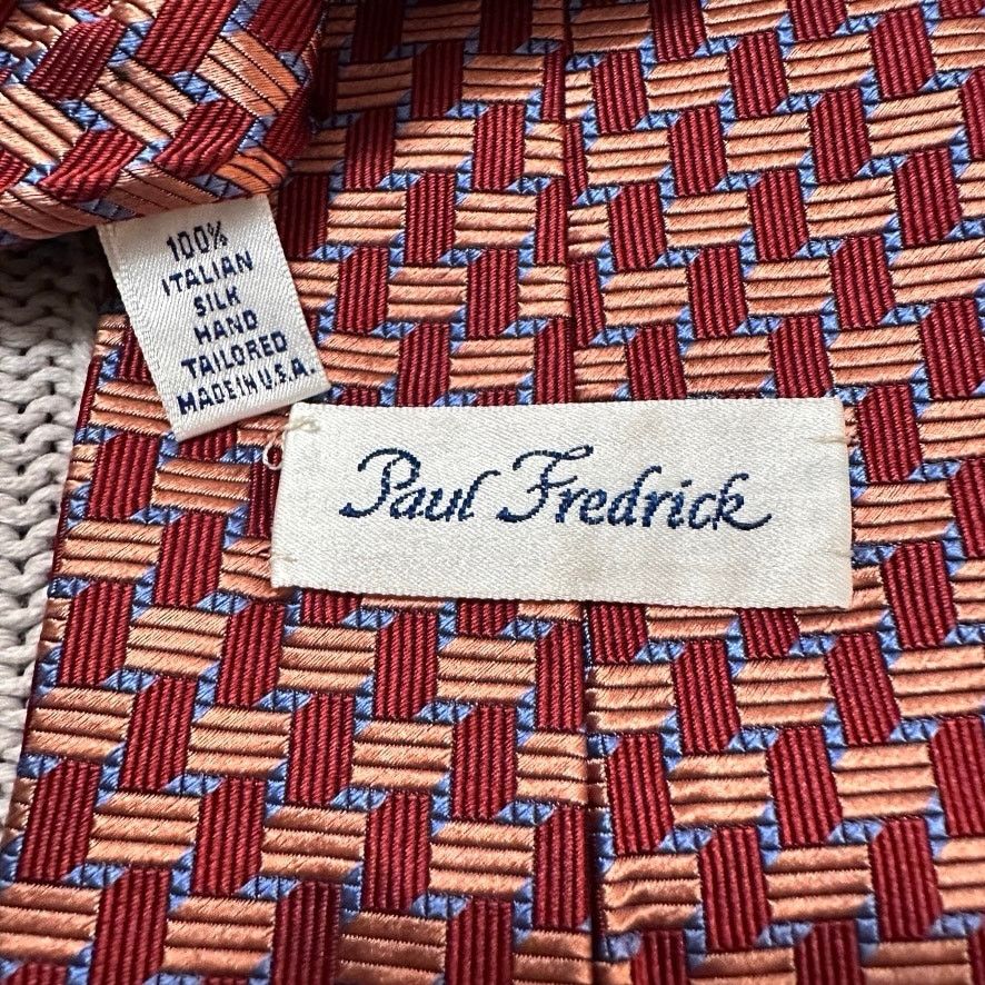 Paul Fredrick Paul Fredrick red and orange basketweave Italian silk tie Size ONE SIZE - 3 Thumbnail