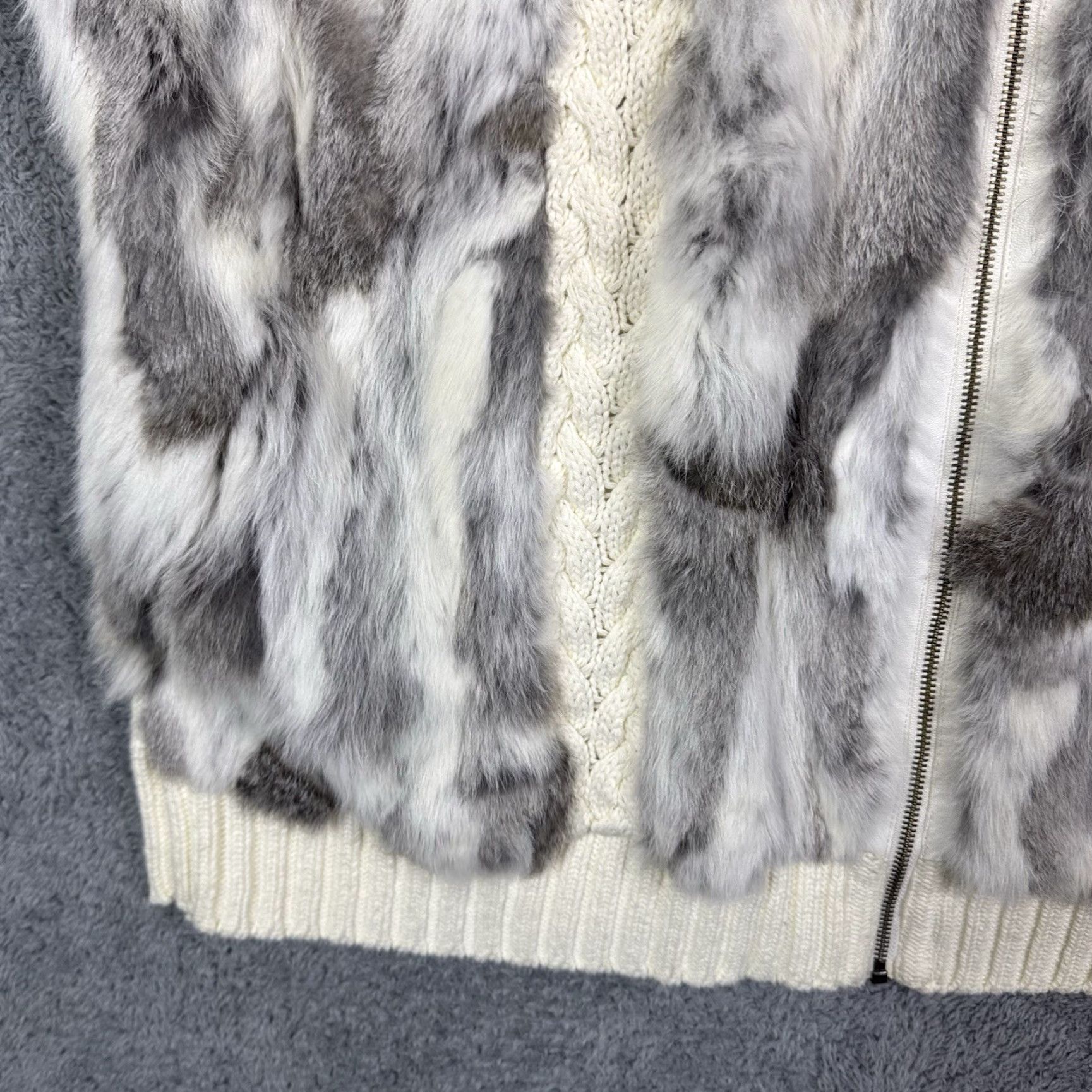 Vintage CJ Banks Sweater Womens 3X Real Rabbit Fur Cable Knit Full Zip Vest Cream Ivory Wool? Size XXL / US 16-18 / IT 52-54 - 7 Thumbnail