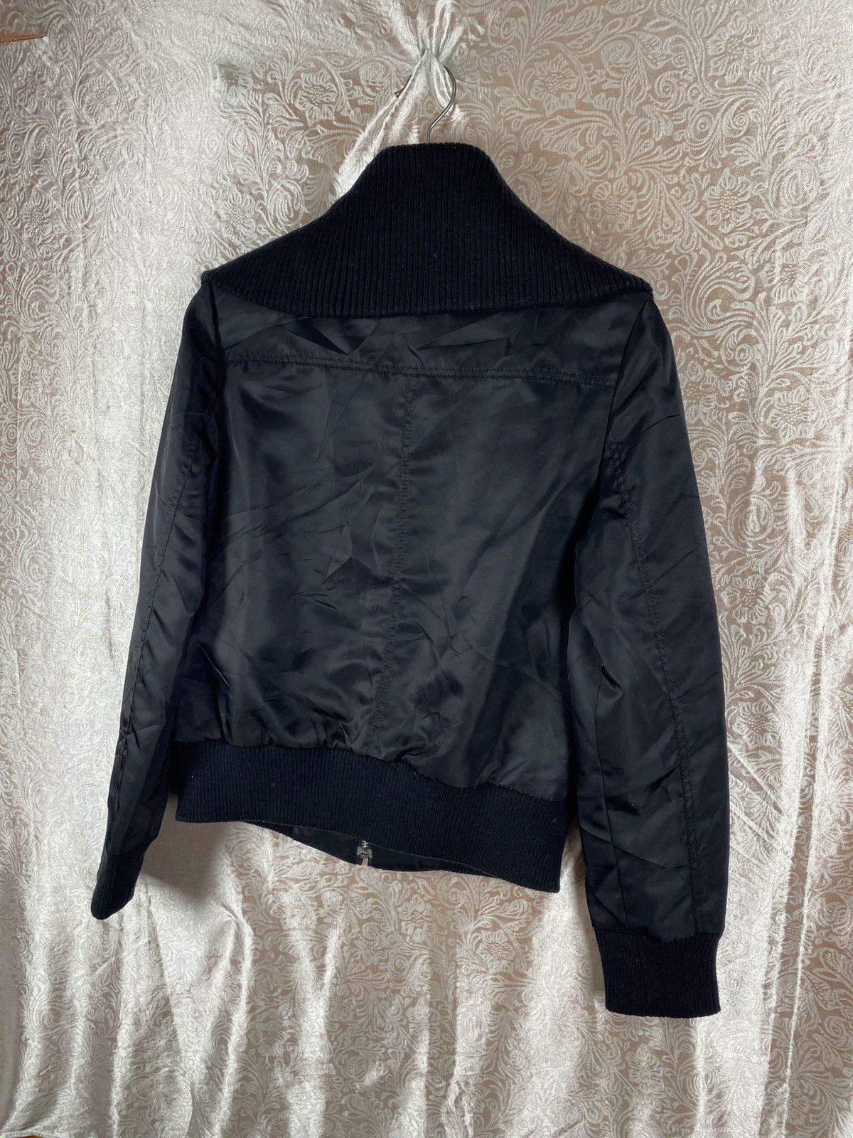 Japanese Brand Eins Schritt Black Cropped Bomber Jacket Wide Rib Collar Size US L / EU 52-54 / 3 - 8 Thumbnail
