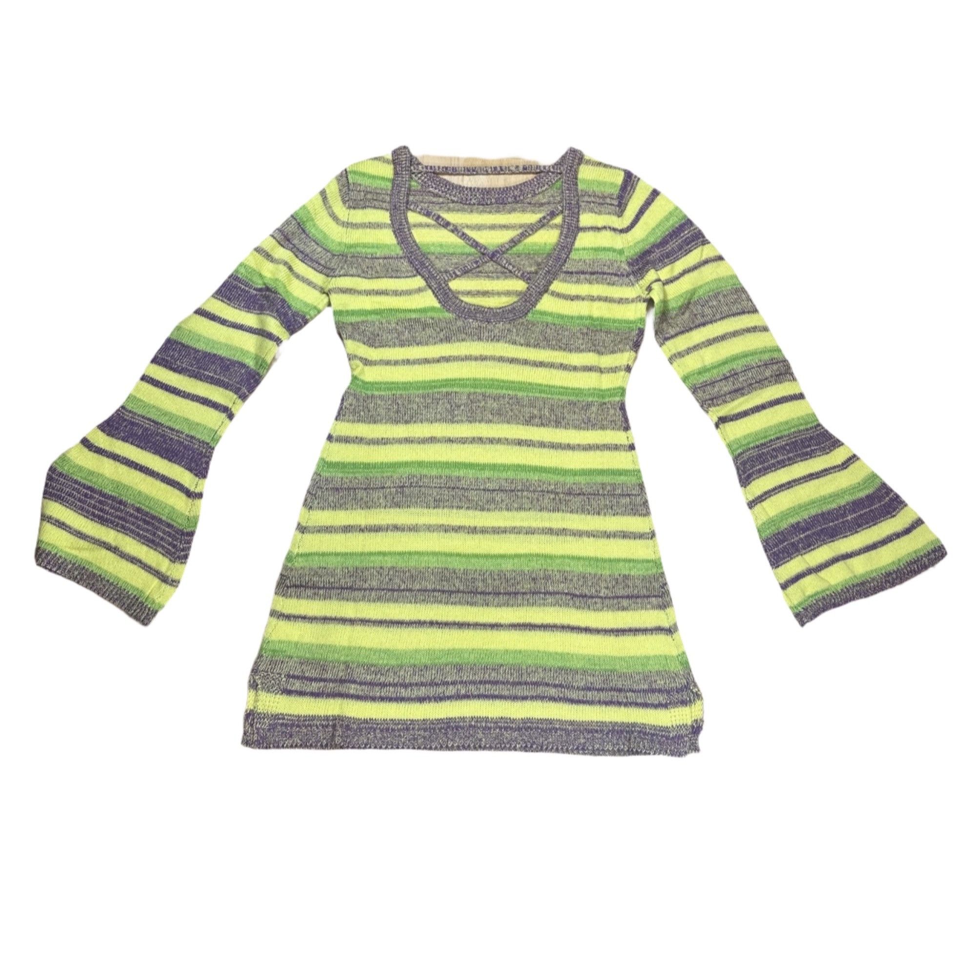 Other NWT Long Bell Sleeve Open Back Bodycon Multi Color Knit Mini Size S / US 4 / IT 40 - 6 Thumbnail