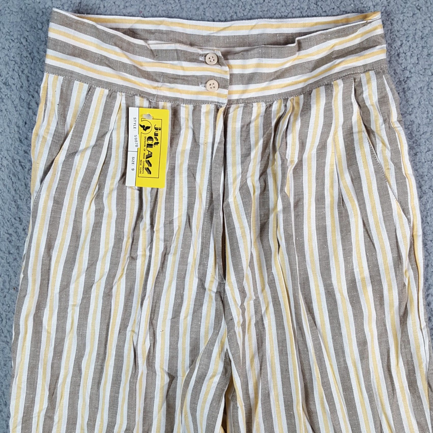 Vintage VINTAGE Just Class Capri Pants Women Capris 90s Striped Yellow Size 9 Capri Pants Bohemian Retro 90s Womens Size 30" / US 8 / IT 44 - 2 Thumbnail