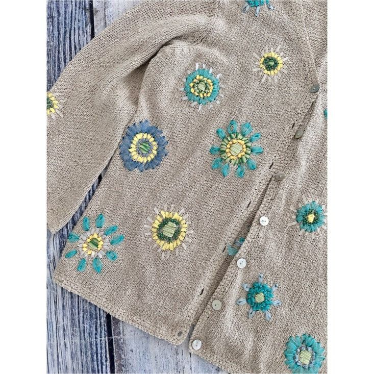 Northern Isles Vintage Northern Isles Beige Floral Embroidered Silk/Linen C Size M / US 6-8 / IT 42-44 - 3 Thumbnail