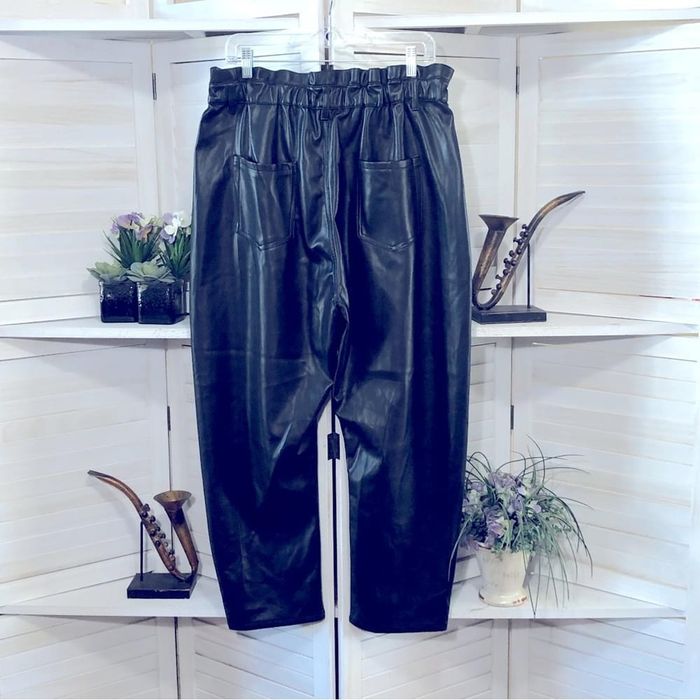 Zara Zara paper bag waist soft black leather wide legs pants 12 | Grailed
