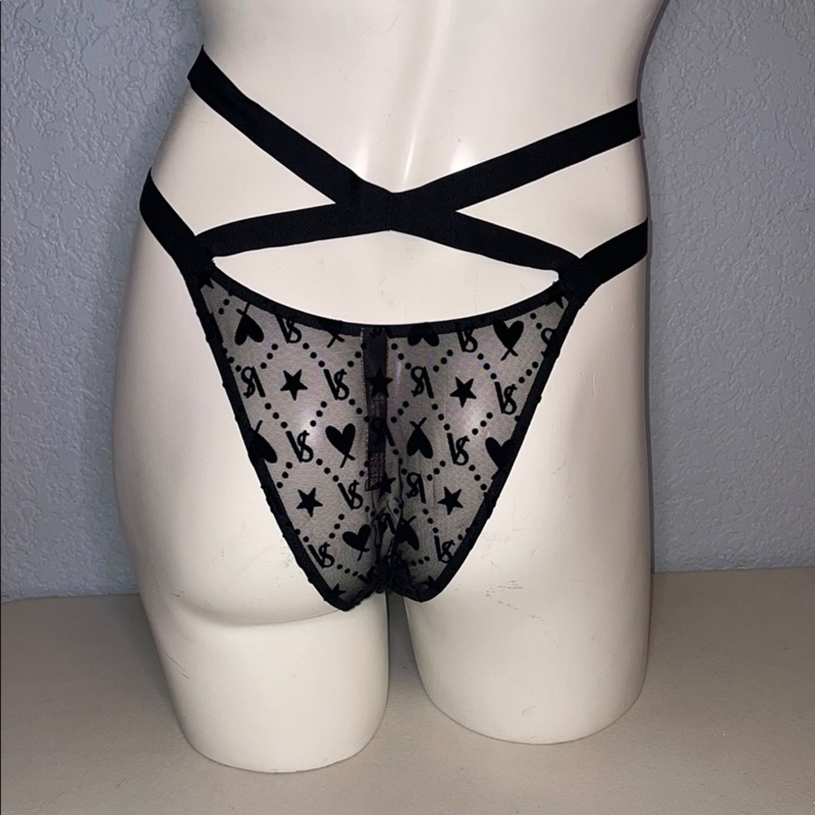 Victoria's Secret Victoria’s Secret Brazilian Thong Black Strappy VS Signature Size ONE SIZE - 3 Thumbnail