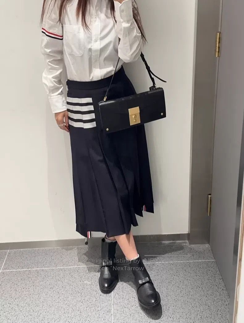 Thom Browne Thom Browne Classic Pleated Skirt - Medium Long, Dark Blue Size 25" / US 0 / IT 36 - 6 Thumbnail