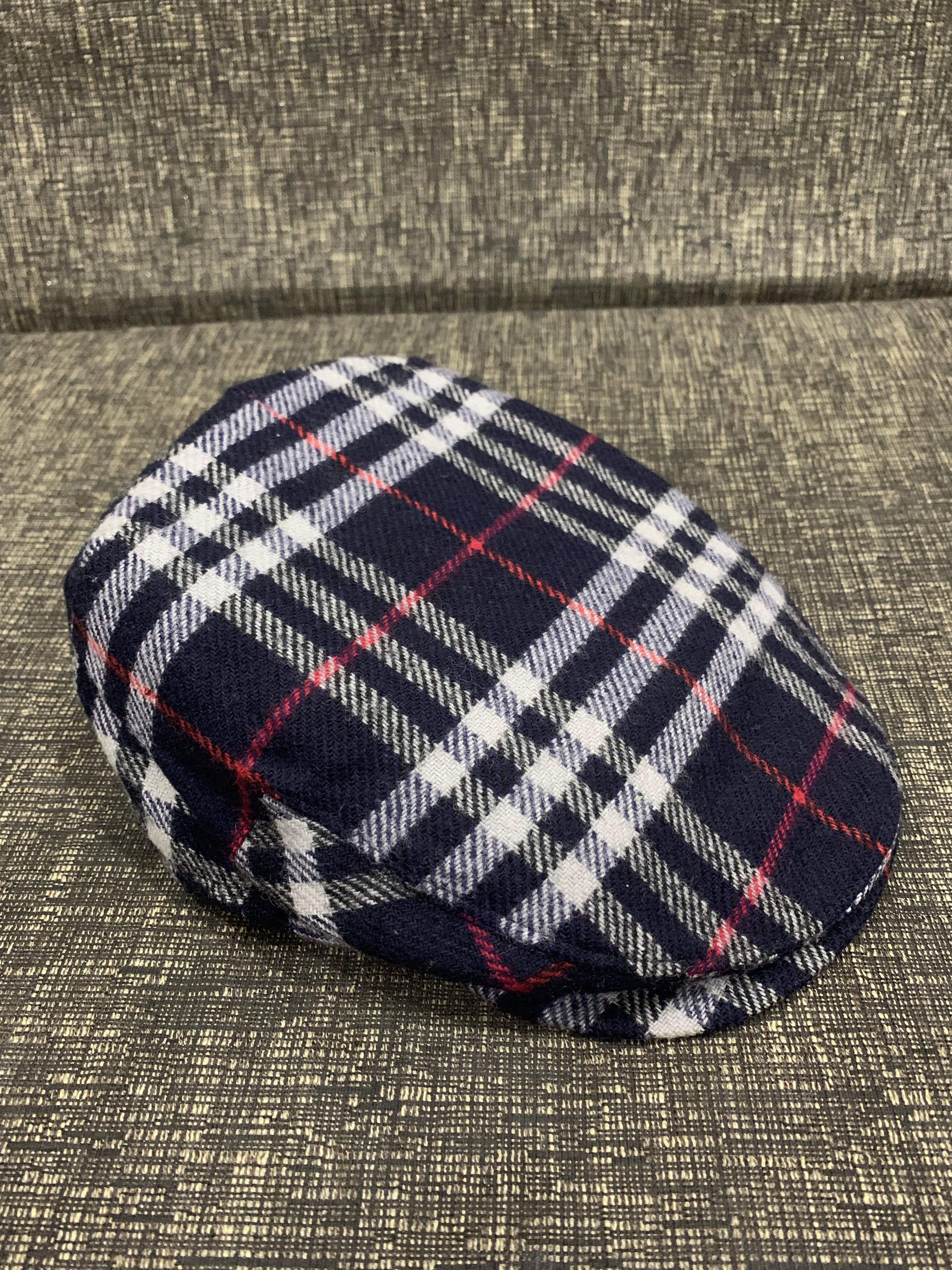 Burberry Burberrys Nova Check Flat Cap Navy Blue Red Tartan Pattern Size ONE SIZE - 1 Thumbnail