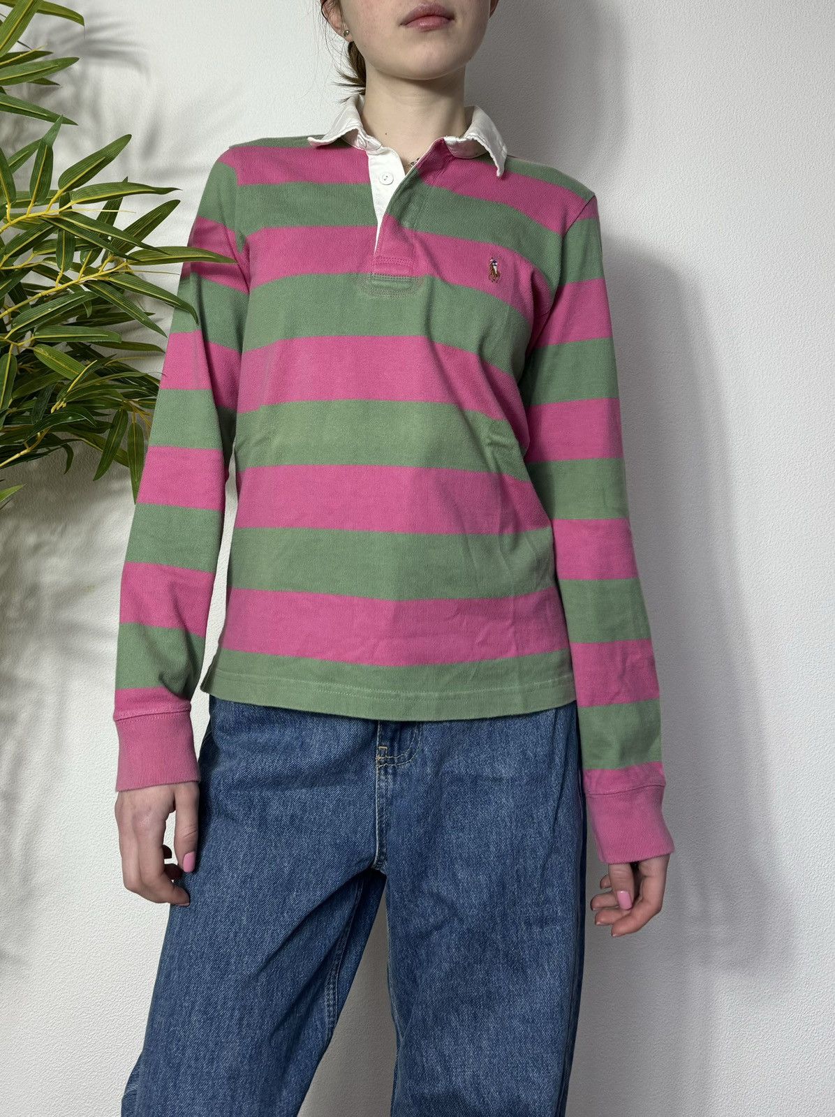 Ralph Lauren 1990s RALPH LAUREN PINK GREEN POLO LONGSLEEVE Size S / US 4 / IT 40 - 7 Thumbnail
