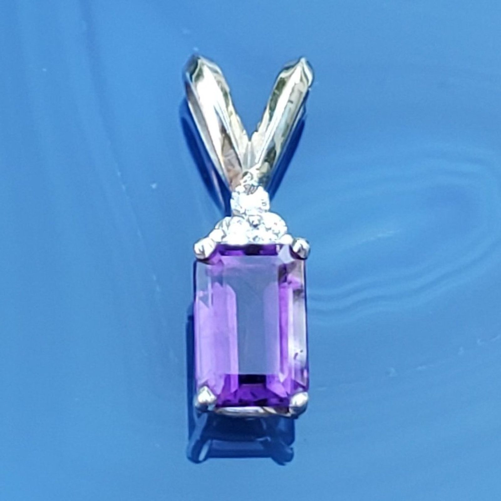 Designer Stamped 14K White Gold Diamond Amethyst Pendant Necklace Size ONE SIZE - 4 Thumbnail