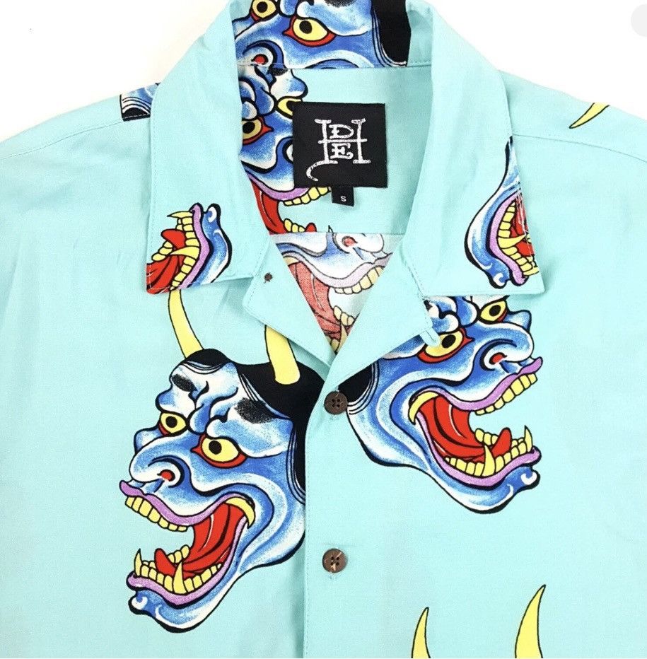 Ed Hardy Ed Hardy Oni Mask Hawaiian Club Turquoise Viscous Shirt Size US S / EU 44-46 / 1 - 3 Thumbnail