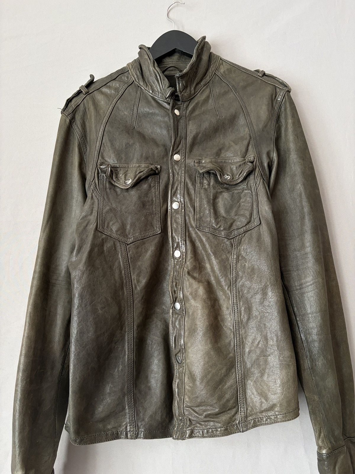 Allsaints Allsaints Wrinkled Lamb Leather Jacket Elephant Gray/Brown Size US L / EU 52-54 / 3 - 4 Thumbnail