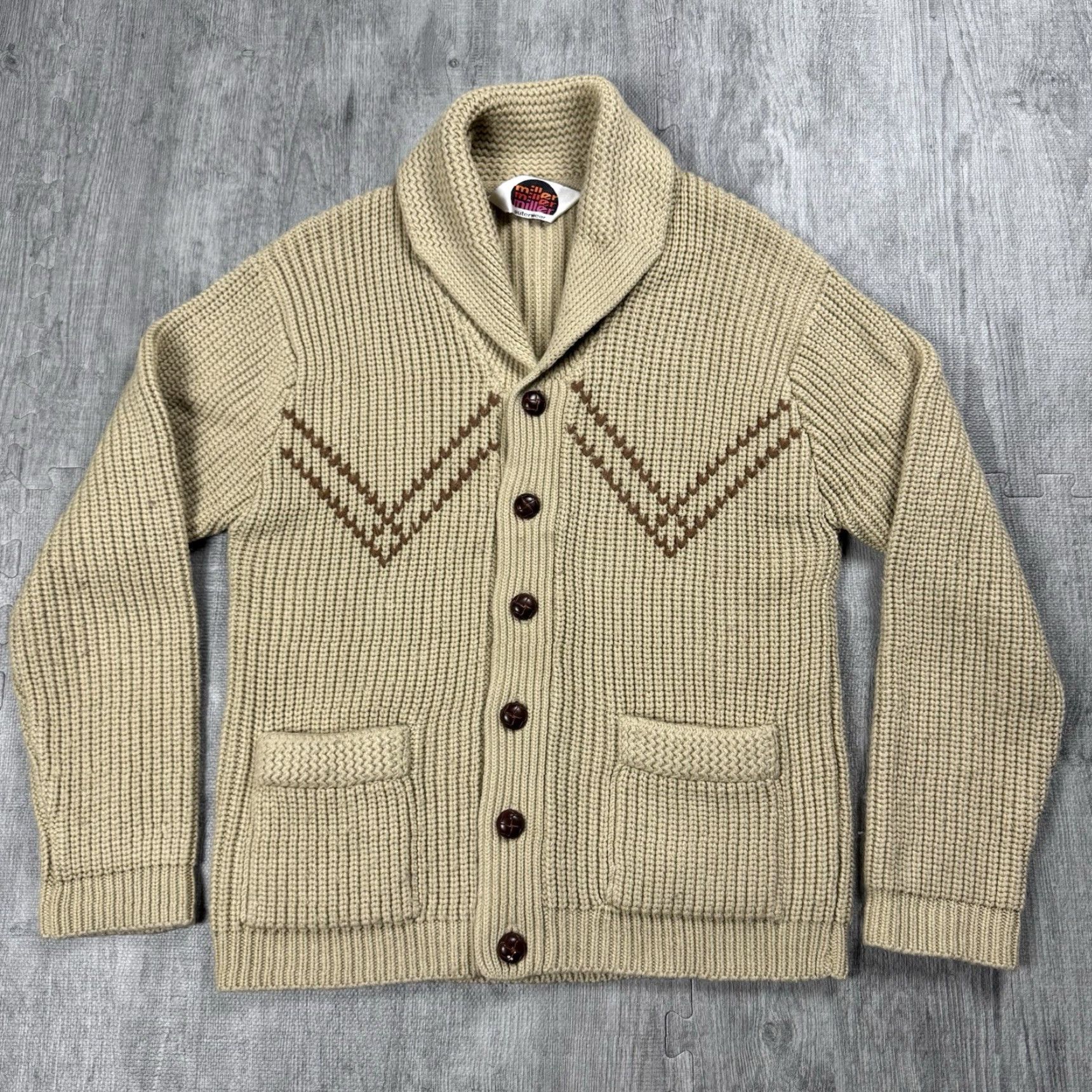 Vintage VINTAGE 1970s Miller Outerwear Deer Shawl Collar Cowichan Sweater Mens Medium Beige Hippy Size US M / EU 48-50 / 2 - 2 Thumbnail
