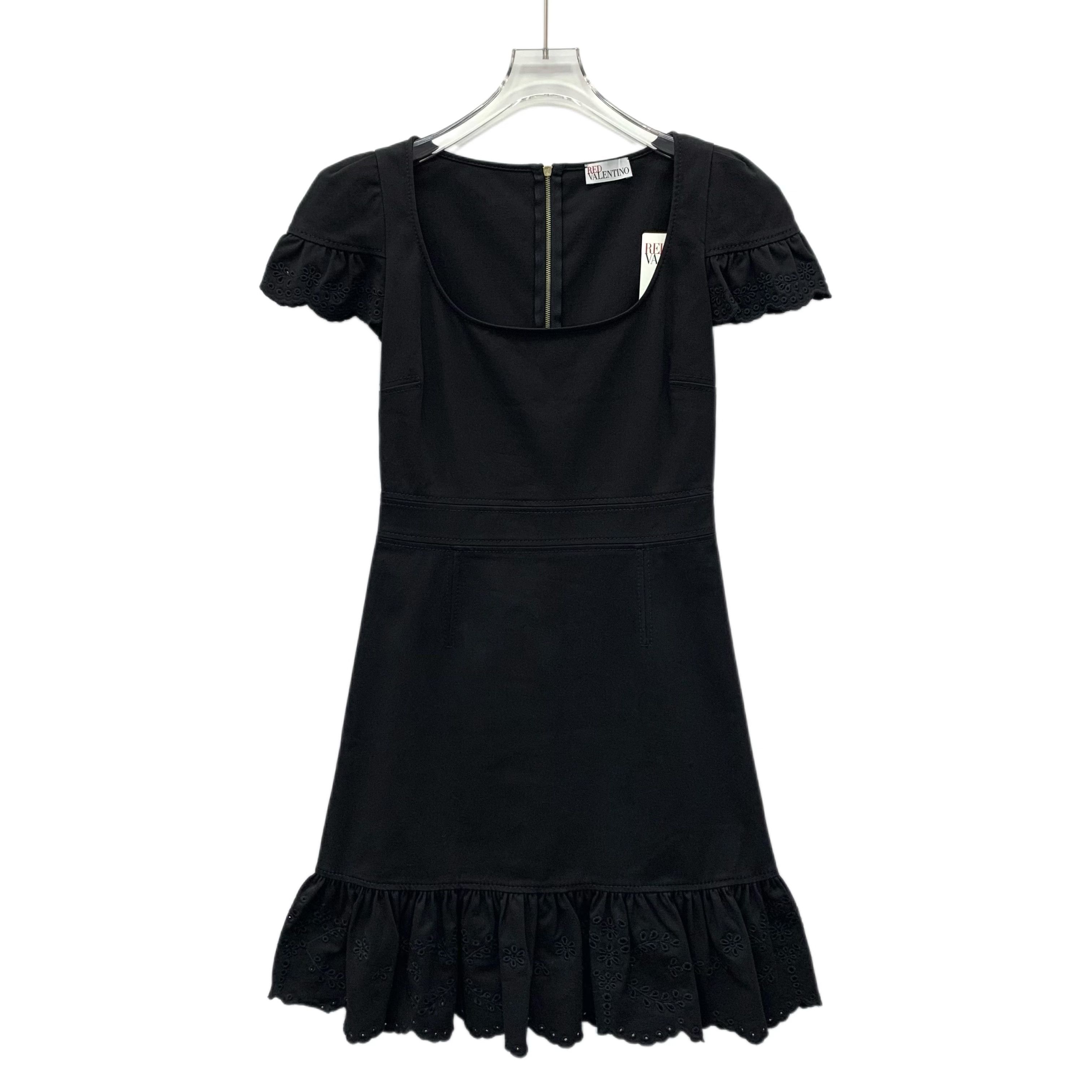 Red Valentino Black Lace-Trimmed Cotton Zip Dress (M)
