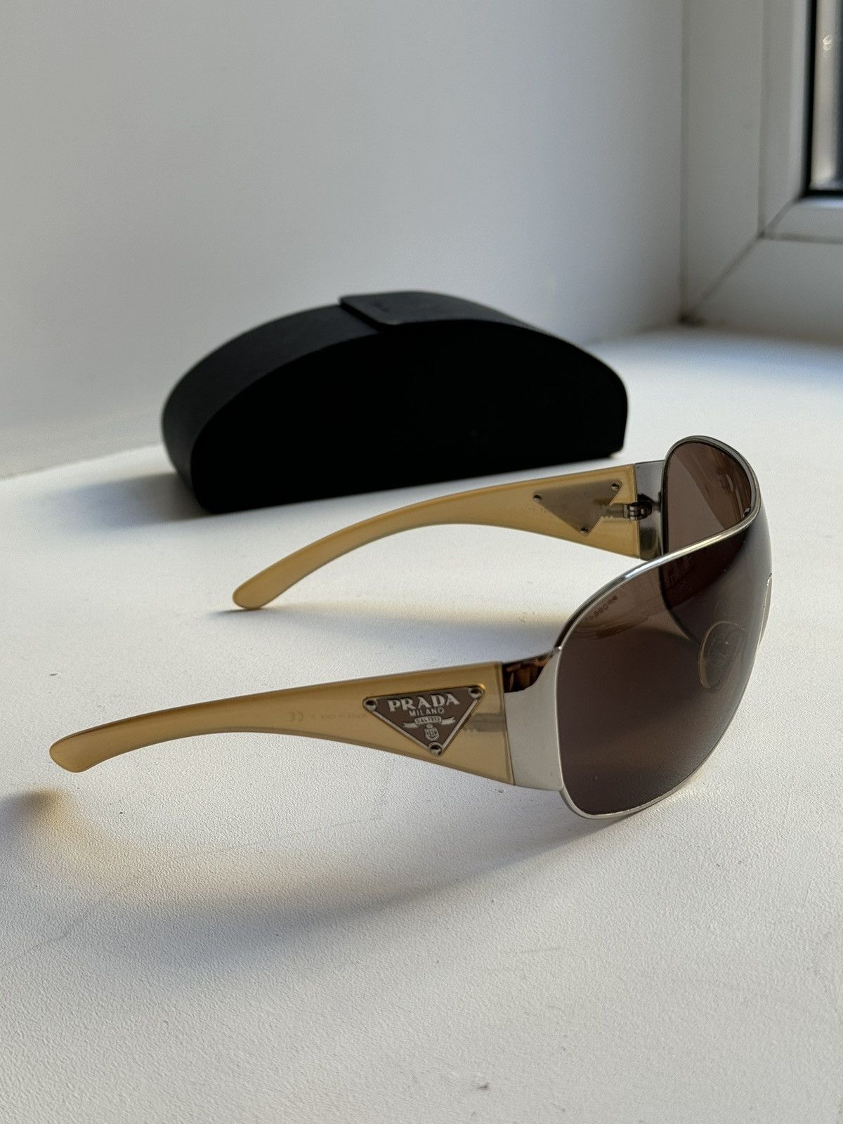 Prada Prada Sunglasses 2010 Triangle Shield Silver Brown Size ONE SIZE - 3 Thumbnail