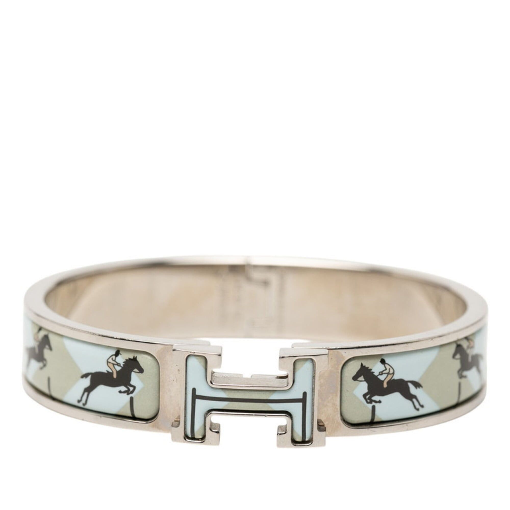Hermes Hermes Clic Clac PM H Horse Bangle Beige Silver Blue Metal Enamel Women's HERMES Size ONE SIZE - 1 Thumbnail
