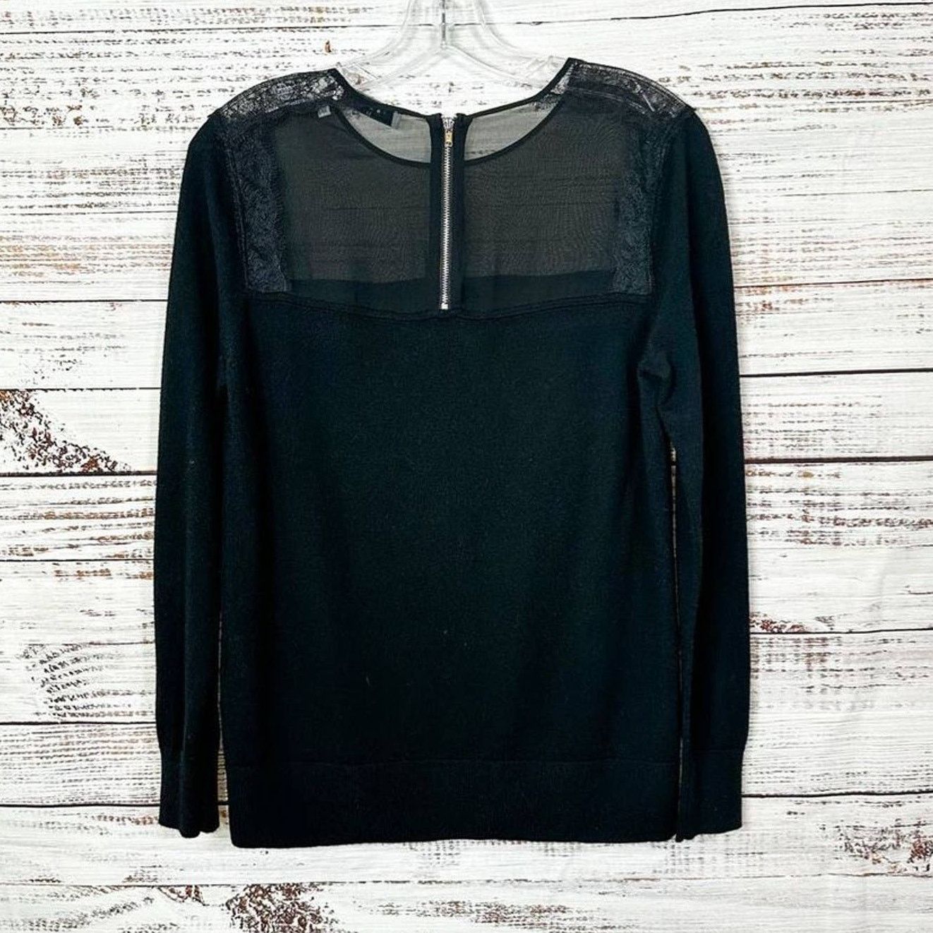 Sandro Sandro Paris Wool Cashmere Lace Accent Blouse Black, Small Size S / US 4 / IT 40 - 10 Thumbnail