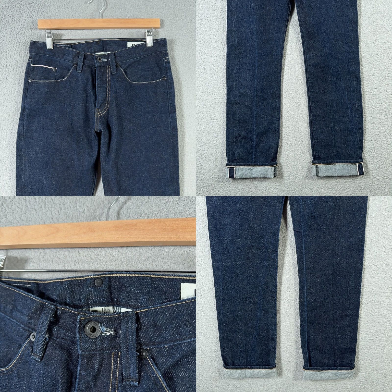 Denime Rogan Puck Jeans Mens 30x32 Blue Denim Selvedge USA Made Classic Fit Narrow Leg Straight Ins 100% Cotton Button Zip Pockets Size US 30 / EU 46 - 8 Thumbnail