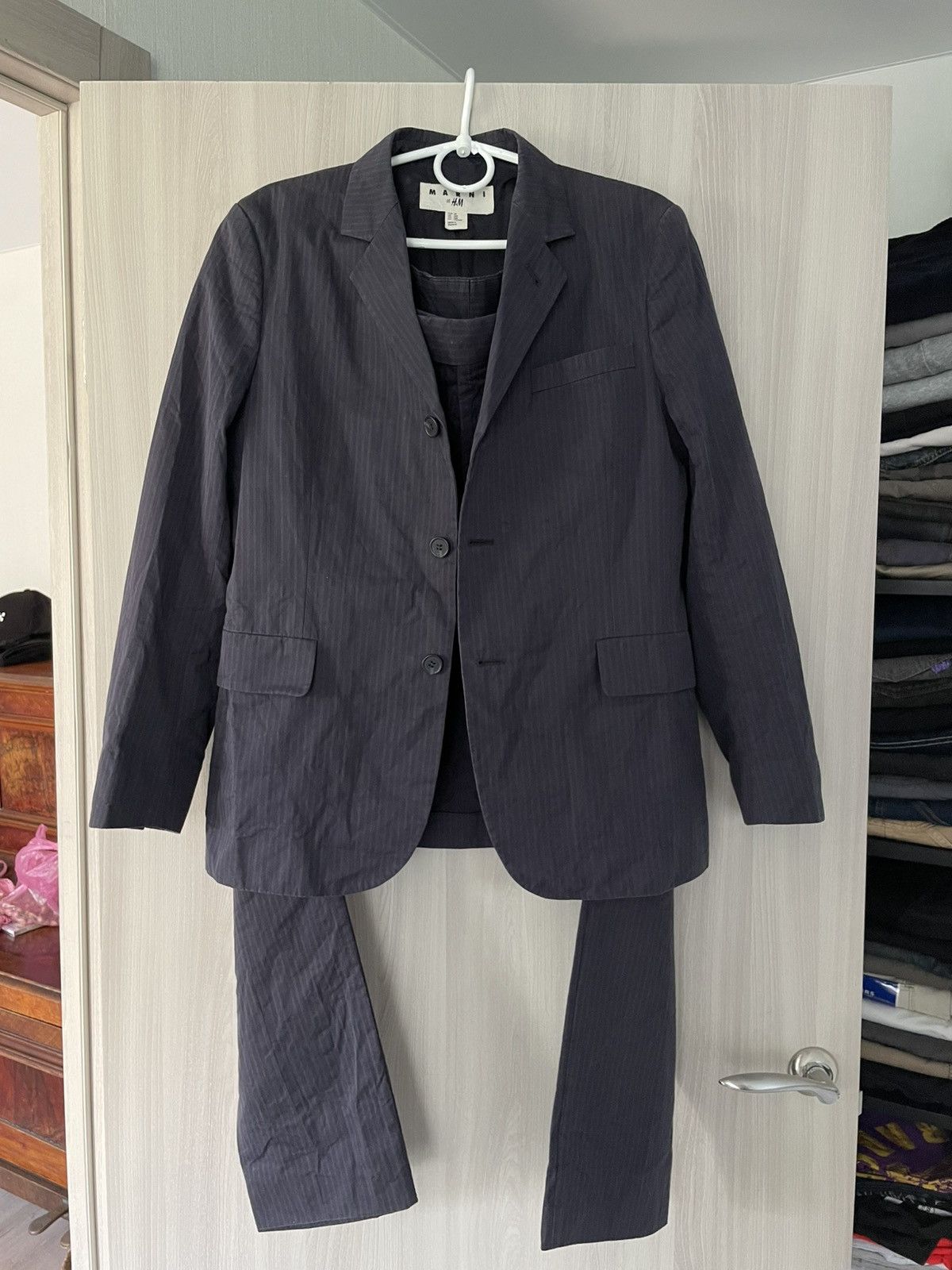Designer × Marni Marni x H&M Gray Striped Cotton 2 Piece Suit Hypebeast Blaze Size 38R - 2 Thumbnail