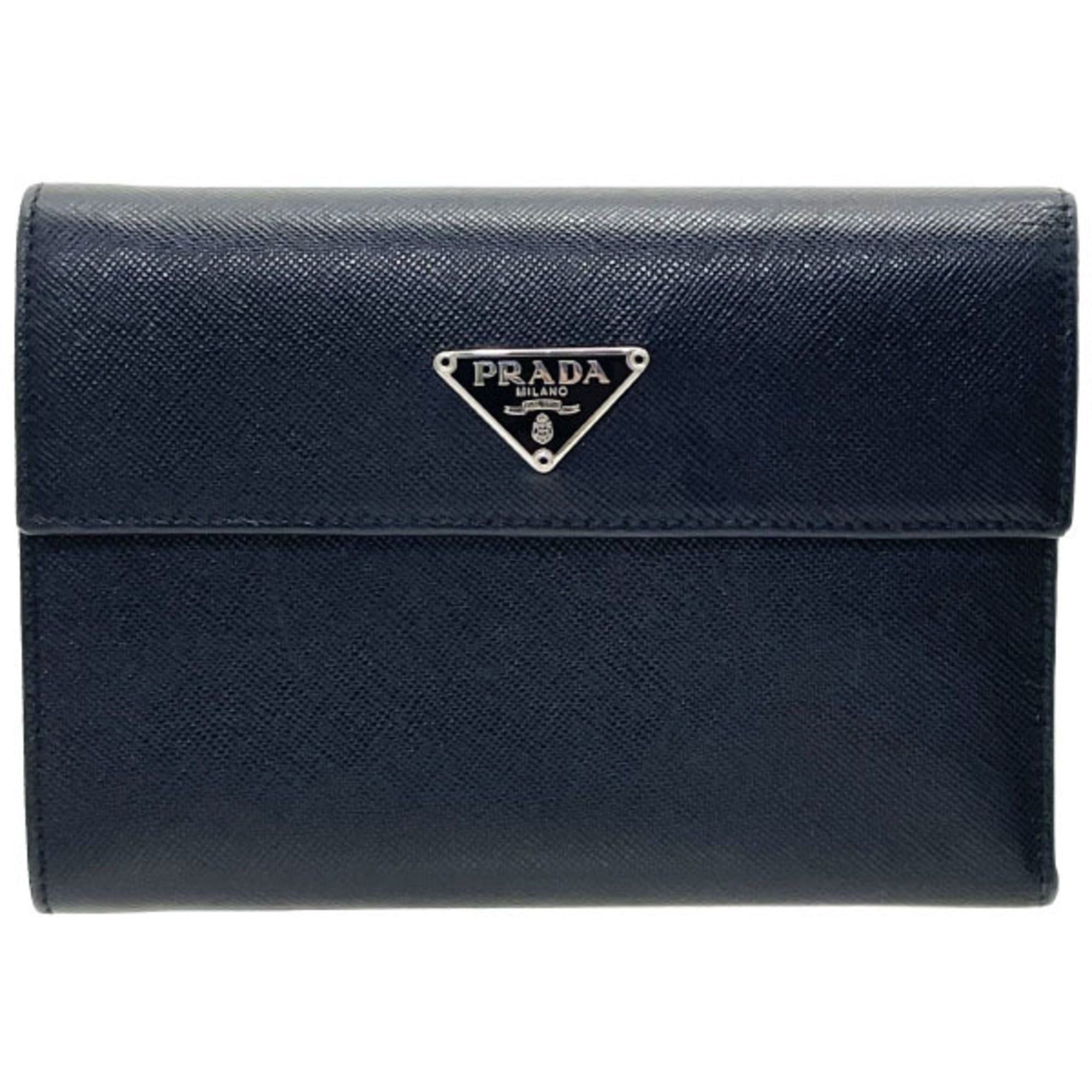 Prada Prada Triangle Trifold Wallet, Saffiano Leather, Black