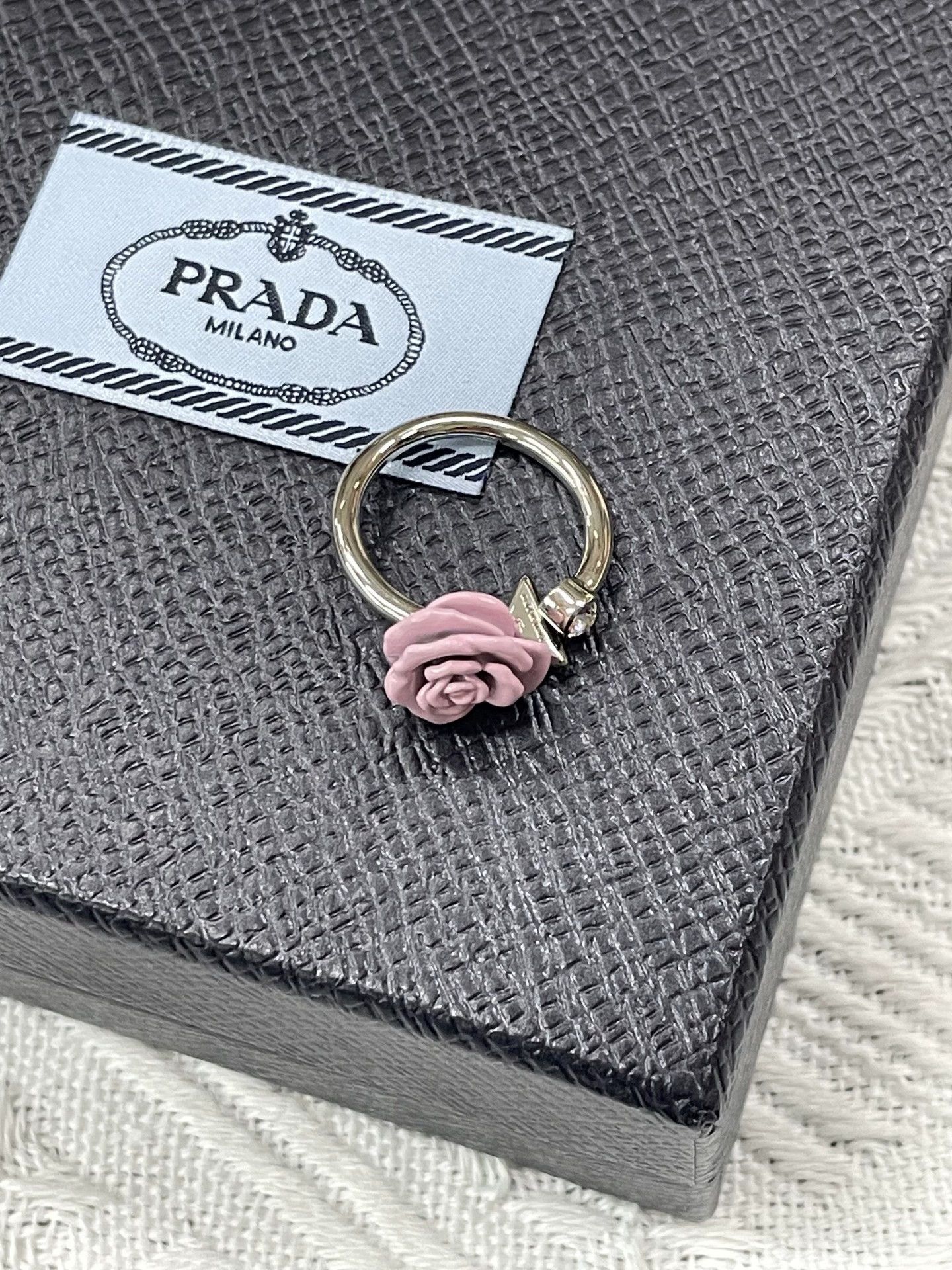 Prada Prada Pink Rose Enamel Adjustable Ring Size ONE SIZE - 2 Thumbnail