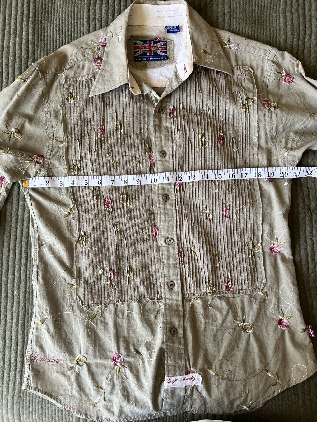 English Laundry × Vintage English Laundry Olive Green Floral Button Down Long Sleeve Size US S / EU 44-46 / 1 - 4 Thumbnail