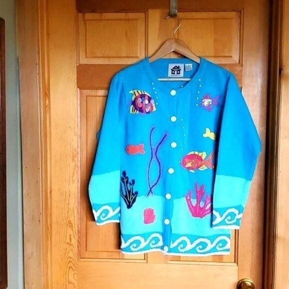 Vintage Storybook Knits Vintage Hand Knitted Aquatic Fish Themed Li Size S / US 4 / IT 40 - 1 Thumbnail