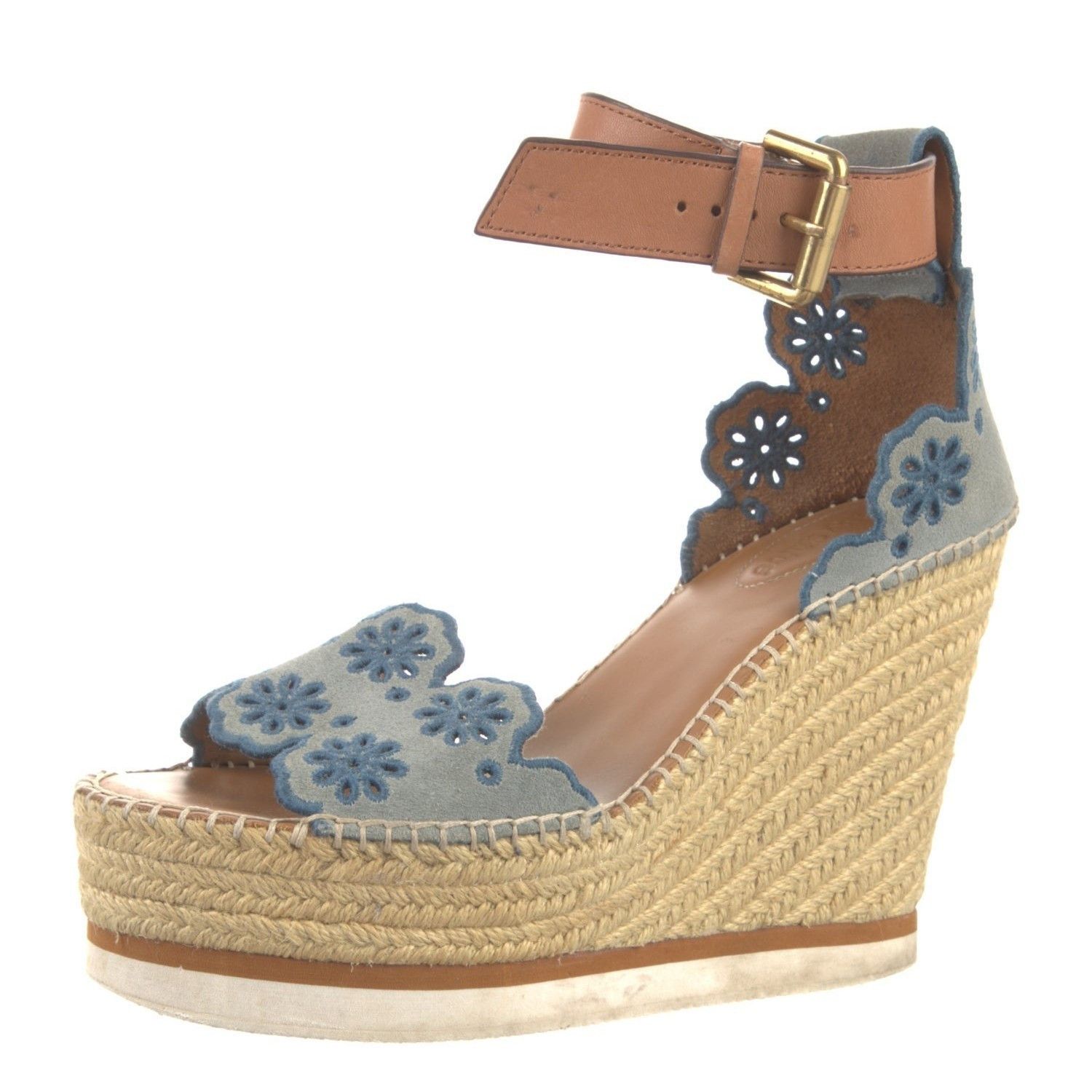 See by Chloe Embroidered Suede & Leather Espadrille Wedge Sandals US 10 Size US 10 / IT 40 - 1 Thumbnail