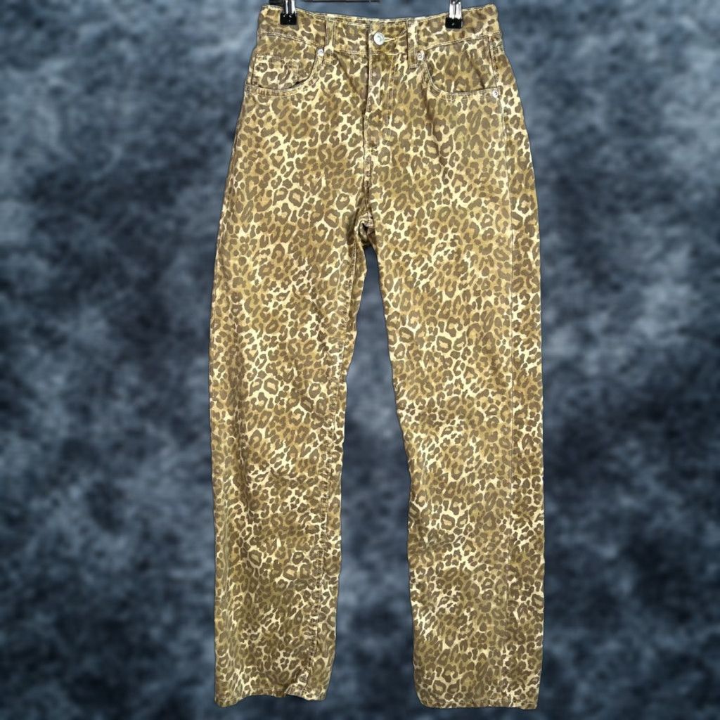 Zara Zara Jeans Leopard Print Mid Waist Denim Straight Leg 2 Beige Cotton Inseam 32" Regular Rise Mid Womens Size 26" / US 2 / IT 38 - 1 Thumbnail