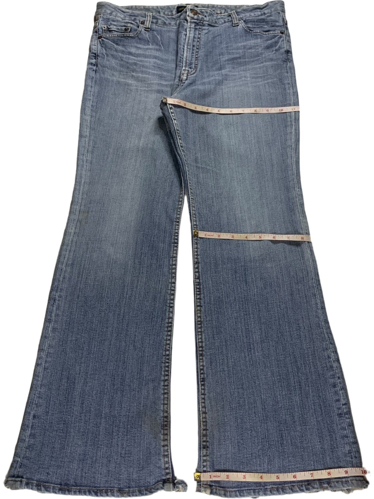 Japanese Brand SALES🔥Vintage Japanese Brand Blue Wash Distress Flare Jeans Size 35" - 12 Thumbnail