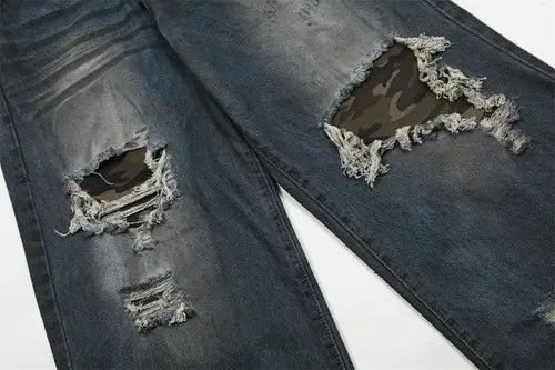 Japanese Brand × Jean Men's street trend washed distressed ripped patch jeans Size US 34 / EU 50 - 4 Thumbnail
