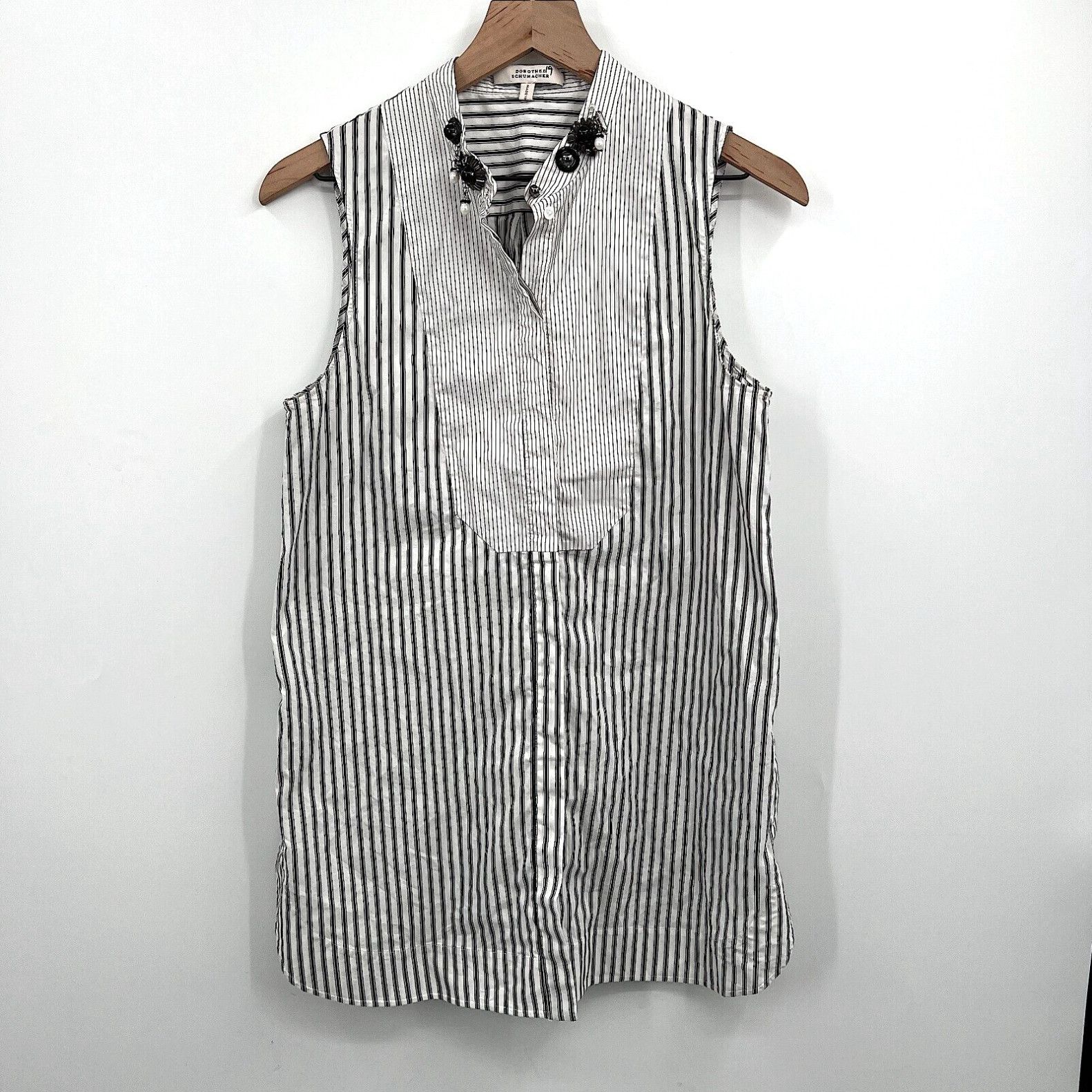 image of Dorothee Schumacher Black White Striped Lagenlook Tunic Top Rhinestone Bling 3 6, Women's (Size Med
