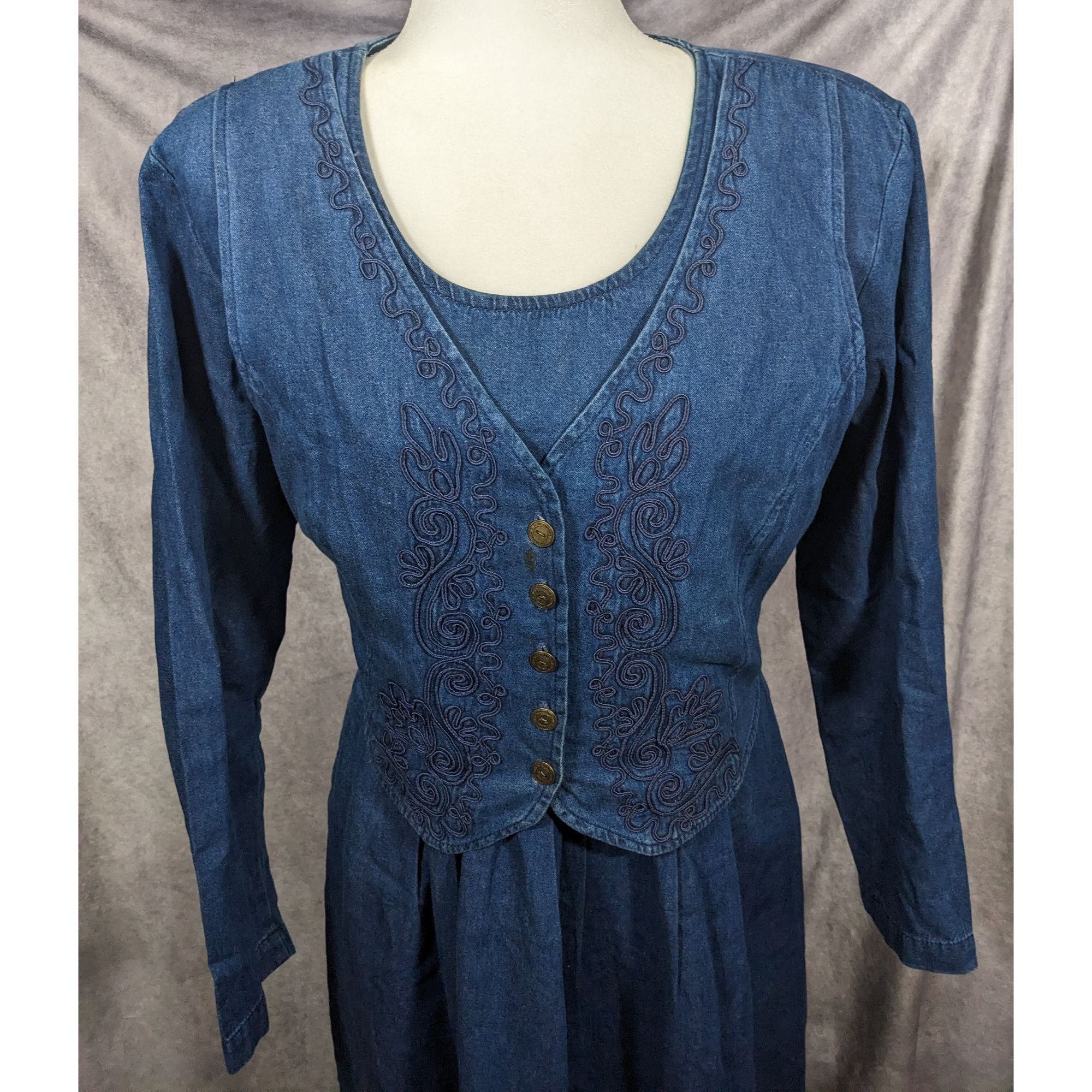 Other Vintage 90s Carol Anderson Denim Maxi Dress With Attached Ve Size XL / US 12-14 / IT 48-50 - 12 Thumbnail