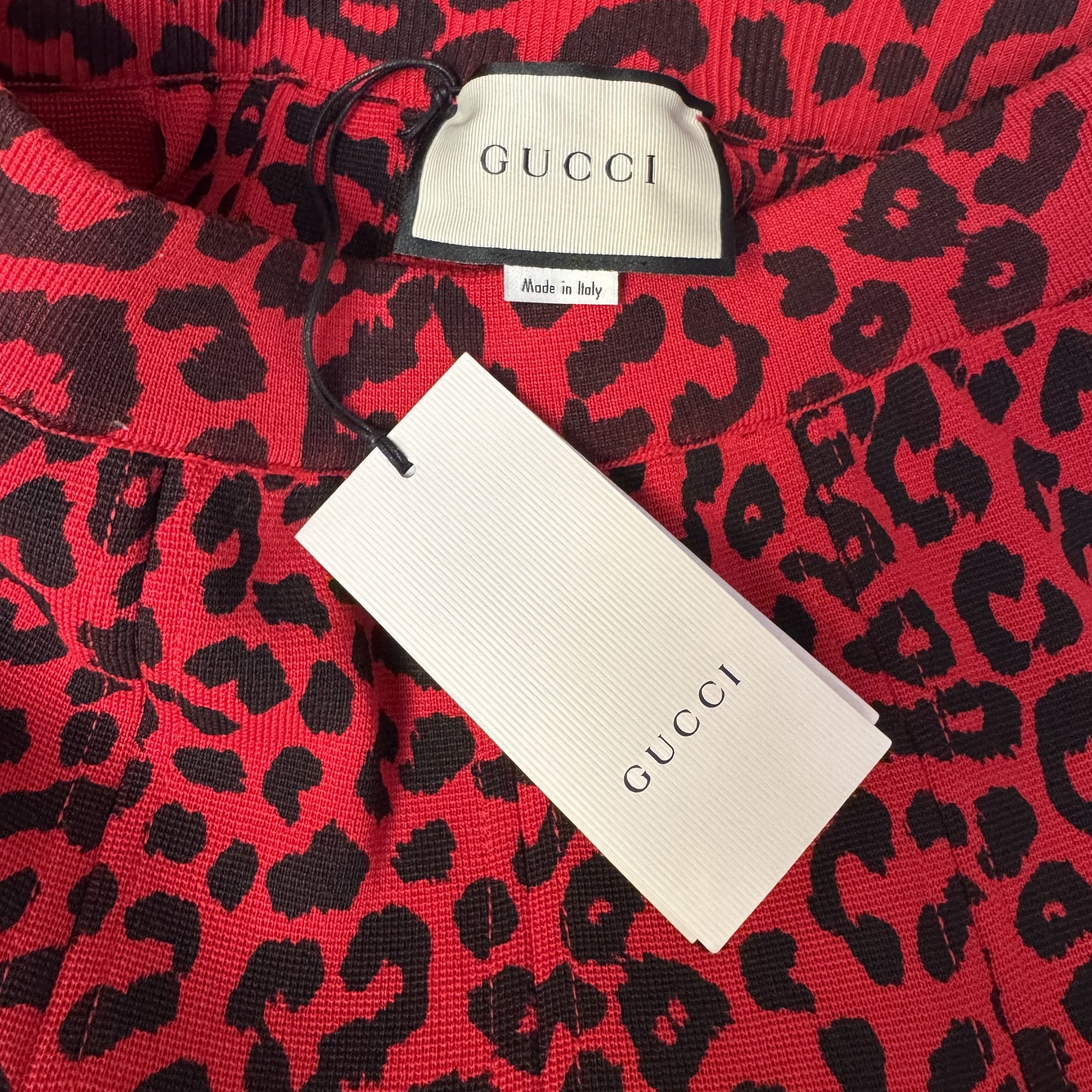 Gucci Gucci Red Leopard Print Drop Pleat Knit Skirt NWT Size 24" / US 00 / IT 34 - 2 Thumbnail